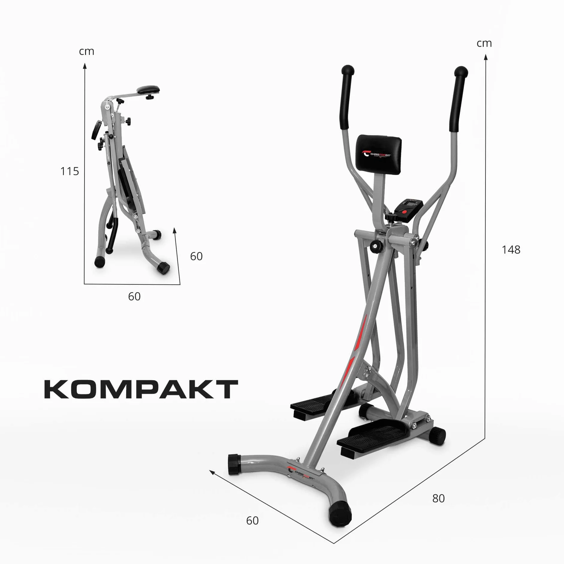 Christopeit Sport składany trenażer eliptyczny orbitrek stepper LCD do 100 kg