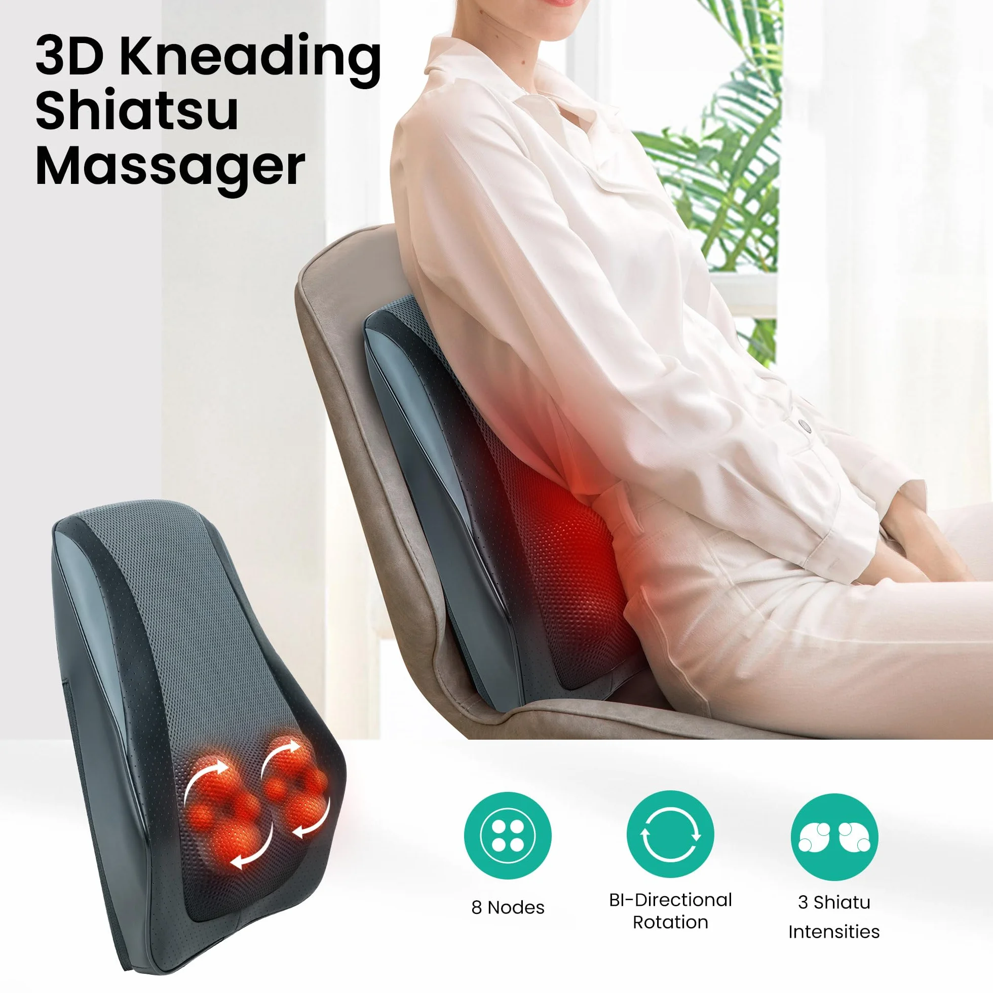 Snailax 4D Shiatsu masażer karku z ciepłem i wibracjami, poduszka do masażu