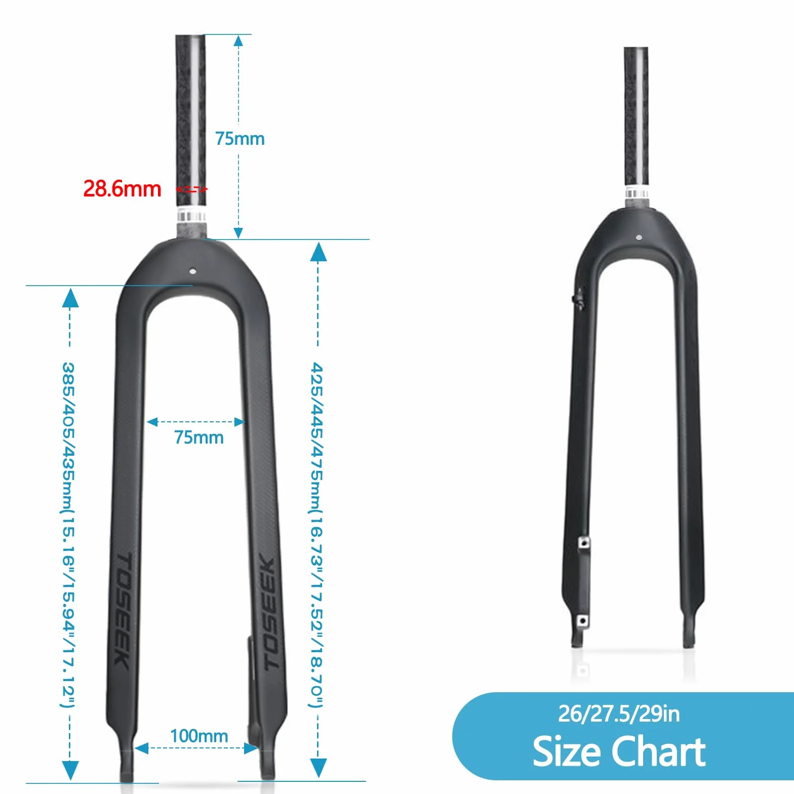 Widelec MTB z włókna węglowego 3K T800 1-1/8" 26/27,5/29" stały hamulec tarczowy 28,6 mm Threadless Straight Tube