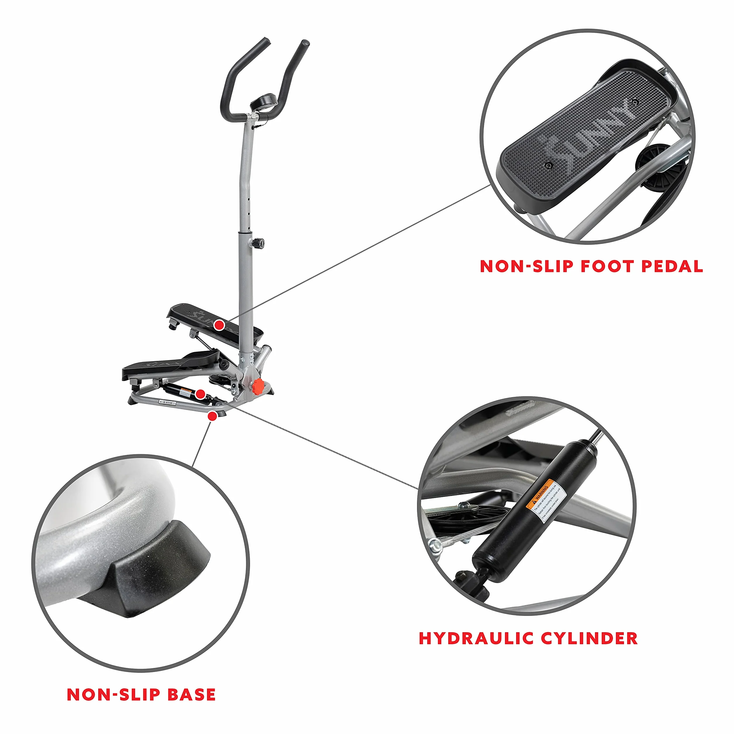 Sunny Health and Fitness Twister Stepper Machine, Stepper z regulacją wysokości, Ćwiczenia na schodach z uchwytami i monitorem LCD, Sprzęt do ćwiczeń w domowej siłowni - SF-S020027