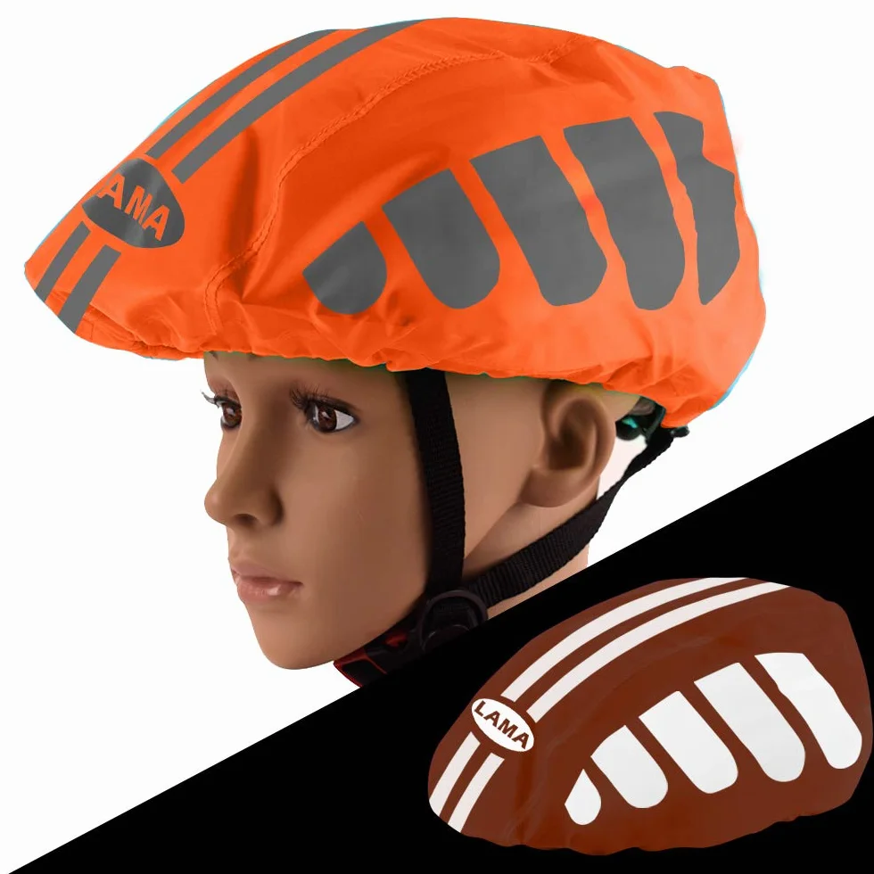 LAMA pokrowce na kask rowerowy, [2 szt.] Kask rowerowy o wysokiej widoczności Osłona przeciwdeszczowa z odblaskową listwą do wodoodpornego, wiatroodpornego, pyłoszczelna, pomarańczowa czarna