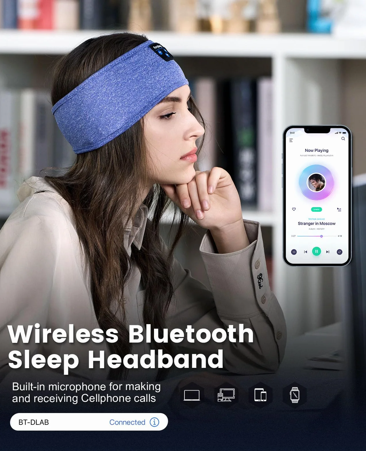 Słuchawki do spania Opaska do spania Bluetooth, słuchawki do spania Perytong Słuchawki sportowe z pałąkiem na głowę, Ultra-miękki pałąk Bluetooth dla śpiących z boku, Prezenty do spania dla