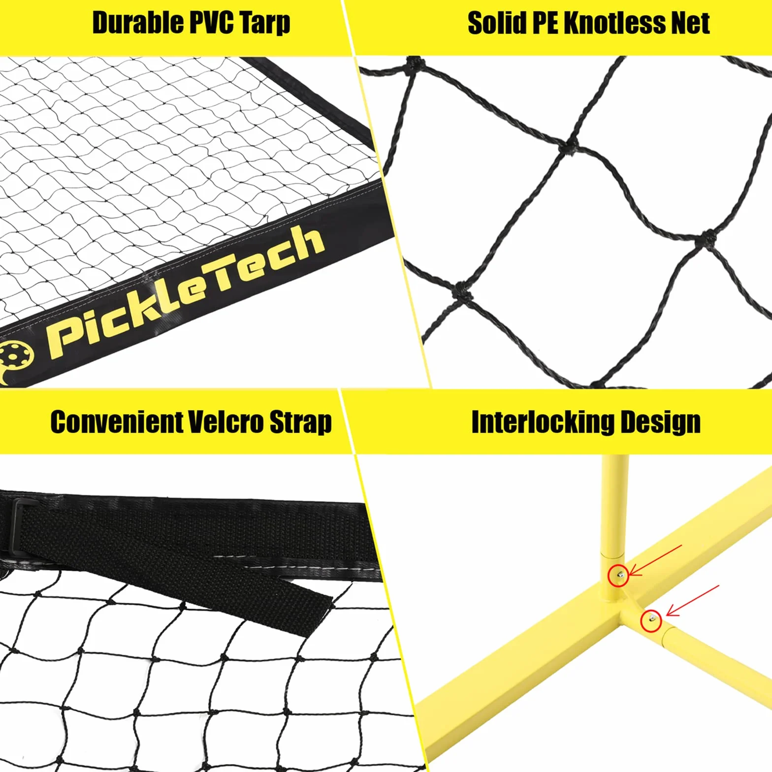 PICKLETECH 4.0 Smukła wersja Przenośne siatki Pickleball do gry na świeżym powietrzu 22 FT Pickleball Net-USAPA Regulacja Rozmiar-Pickle Ball Net System z torbą do przenoszenia na podjazd