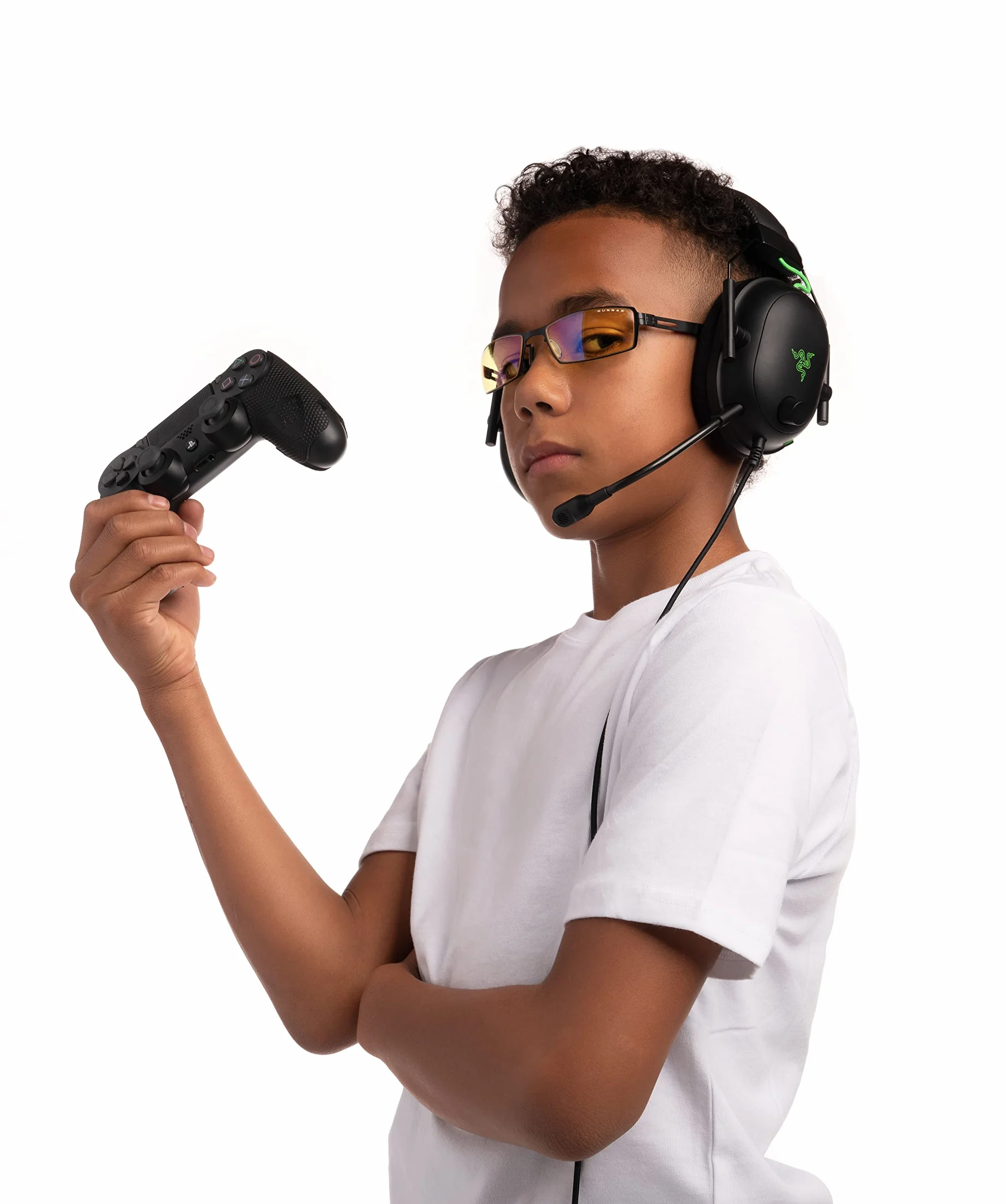 GUNNAR Okulary z Filtrem światła Niebieskiego|do gier dla dzieci age 8-12|Razer FPS Mini Onyx Acid Frame Amber Tint |65% Ochrona przed niebieskim światłem Gaming Glasses