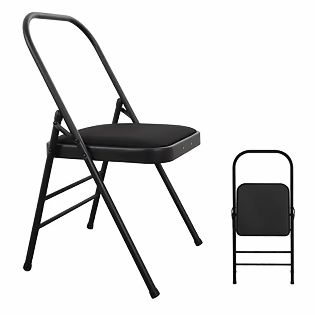 Krzesło pomocnicze do jogi z podparciem pleców lędźwiowego, składane krzesło do jogi, metalowa rama, krzesło do jogi Iyengar, krzesło do jogi pilates, krzesło do inwersji jogi, szare, czarne,