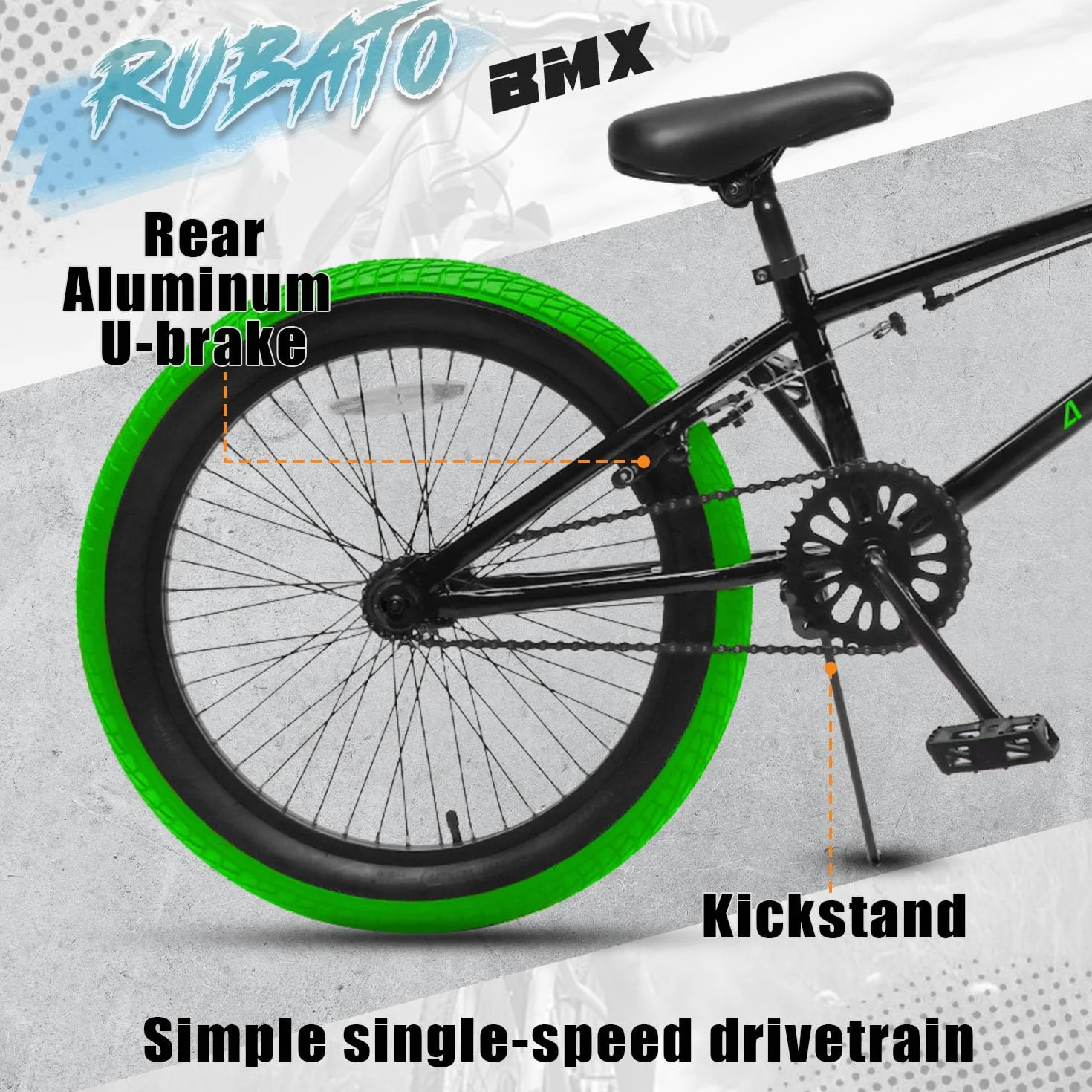 AVASTA Rower dziecięcy Freestyle BMX 18", dla chłopców w wieku 5, 6, 7, 8 lat, dla chłopców i początkujących, czarny i zielony
