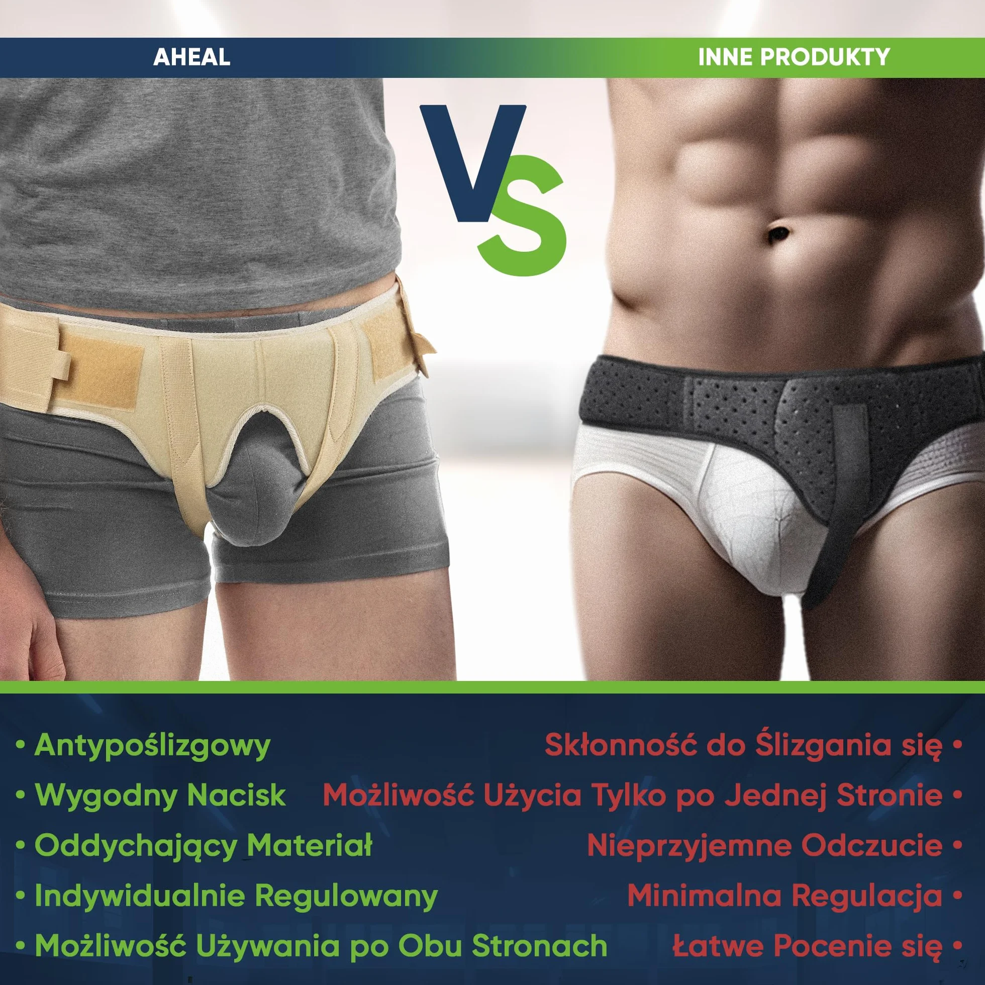 Pas aHeal przynoszący ulgę w bólu wywołanym przez obustronną przepuklinę pachwinową - Komfortowy pas podtrzymujący pachwiny po stronie lewej, prawej lub obu - Przed lub po wystąpieniu urazu- Rozmiar 2