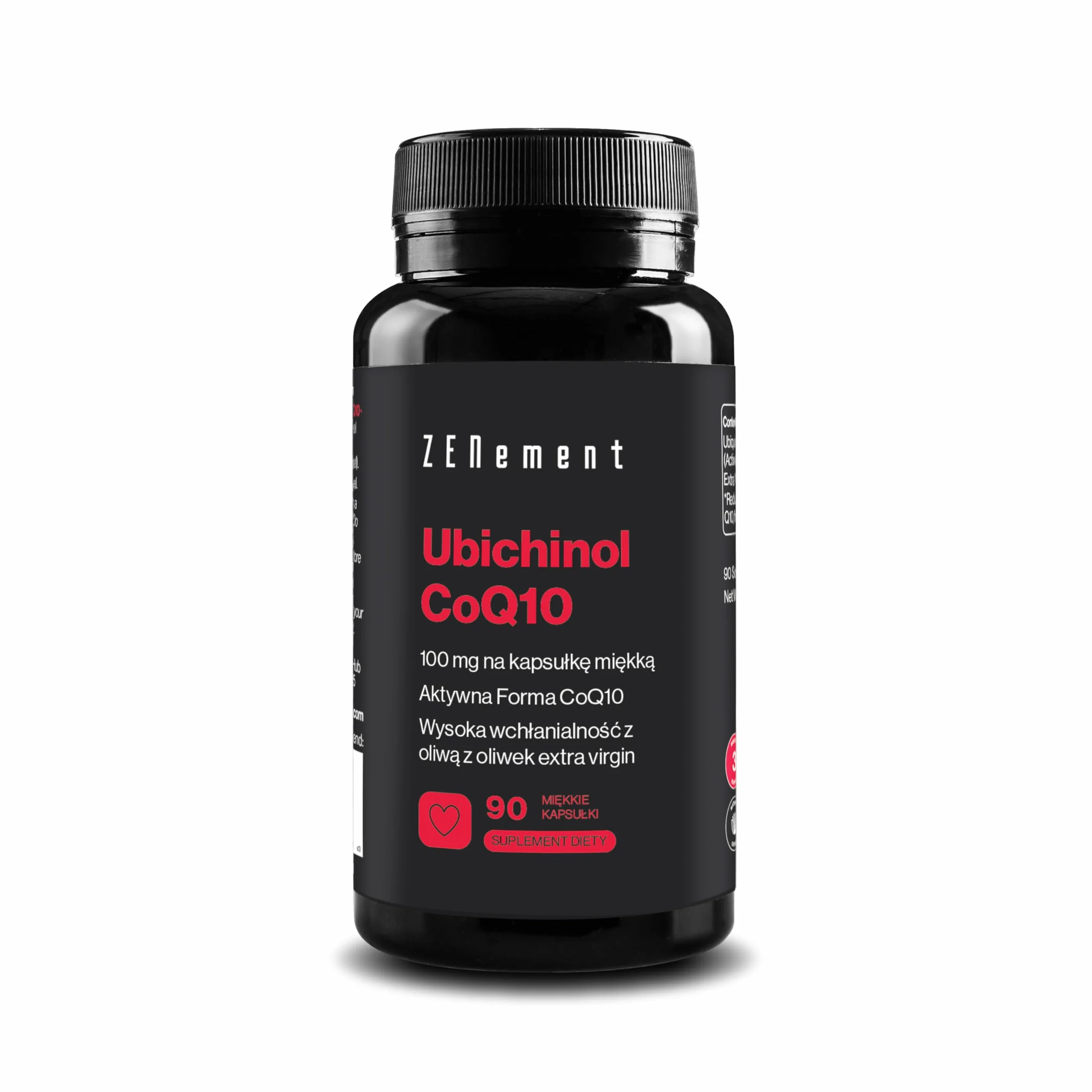 Ubichinol 100mg – Aktywna i Zredukowana Forma CoQ10 – Wysoka Absorpcja z Oliwą z Oliwek Extra Virgin – 90 Kapsułek Miękkich, Zapas na 3 Miesiące – Zenement