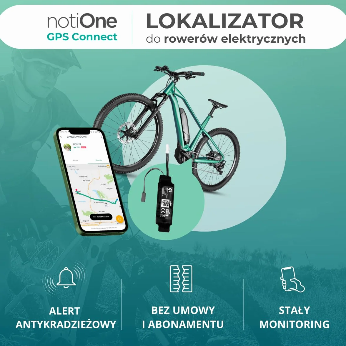 Tracker GPS NTO-CBR do rowerów elektrycznych, kompatybilny z silnikiem elektrycznym BROSE | alarm antykradzieżowy, bez abonimentu | monitorowanie i historija lokalizacji, roaming