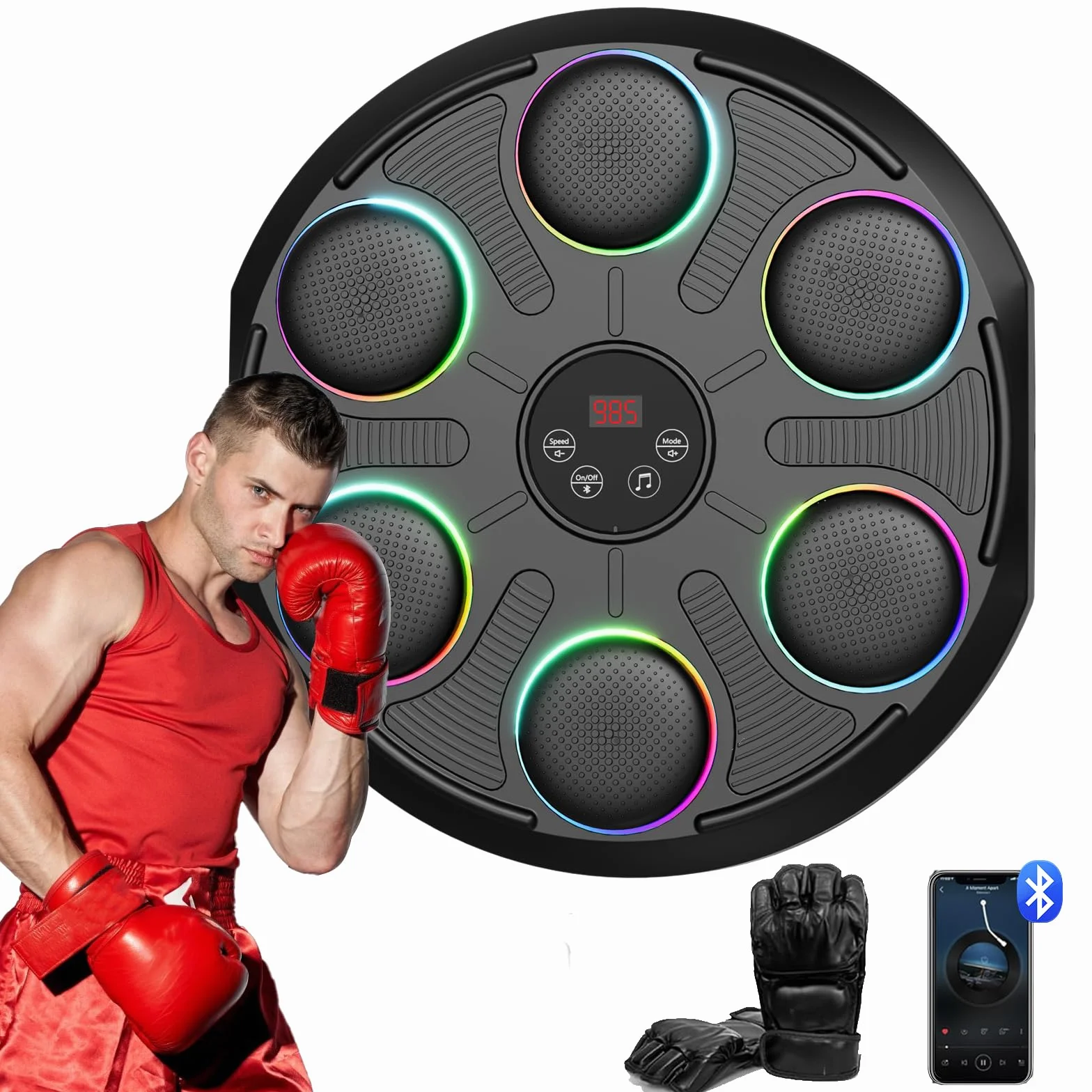 Maszyna do Boksu Muzycznego, Inteligentny Trener Boksu Montowany na Ścianie z Bluetooth, 12 Trybów i Regulacja Prędkości, Ładowanie USB, Sprzęt do Boksu do Ćwiczeń Rodzinnych
