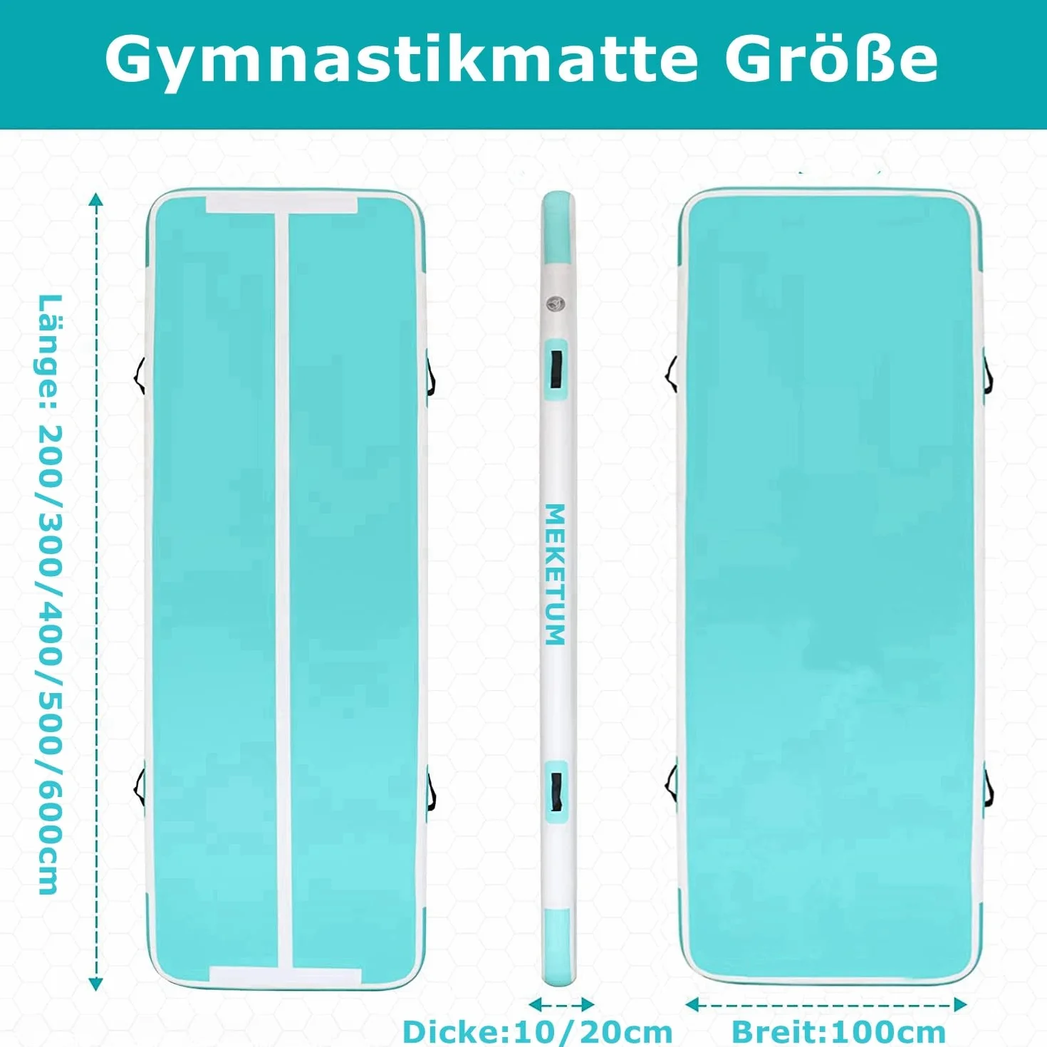 Air Turn Track mata gimnastyczna, 2 m, 3 m, 4 m, 5 m, 10/20 cm, grubość, nadmuchiwana, antypoślizgowa, do domu, na trening, jogę, aktywności na świeżym powietrzu, fitness (zielona, 2 m, 15 m)