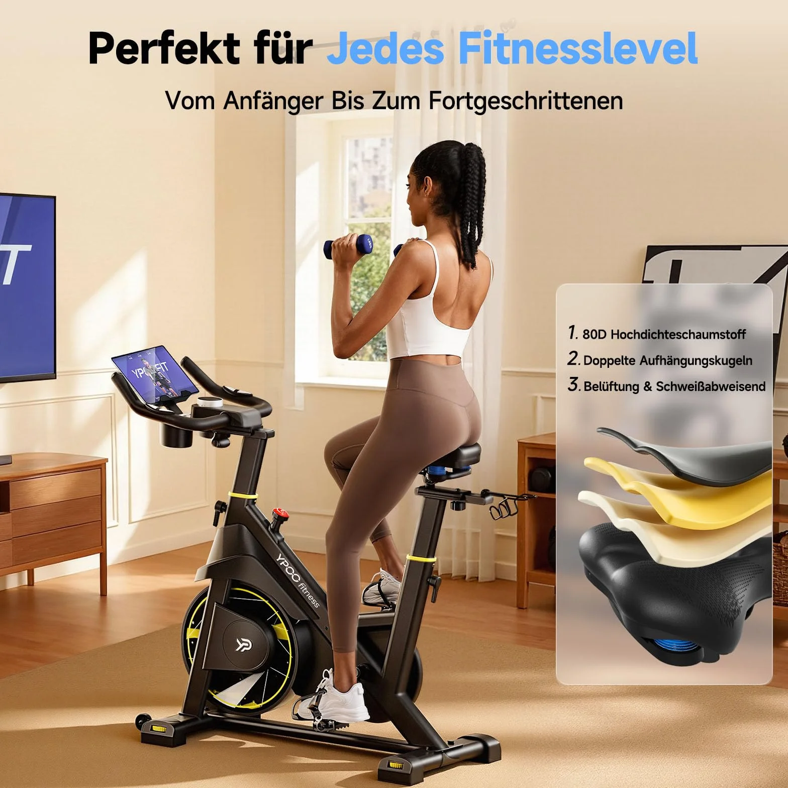 YPOO Rower Treningowy do Domu, Cichy Rower Spinningowy z Wyświetlaczem LED i Aplikacją, Magnetyczny Rower Stacjonarny do Cardio, Regulowany, Udźwig 160 kg