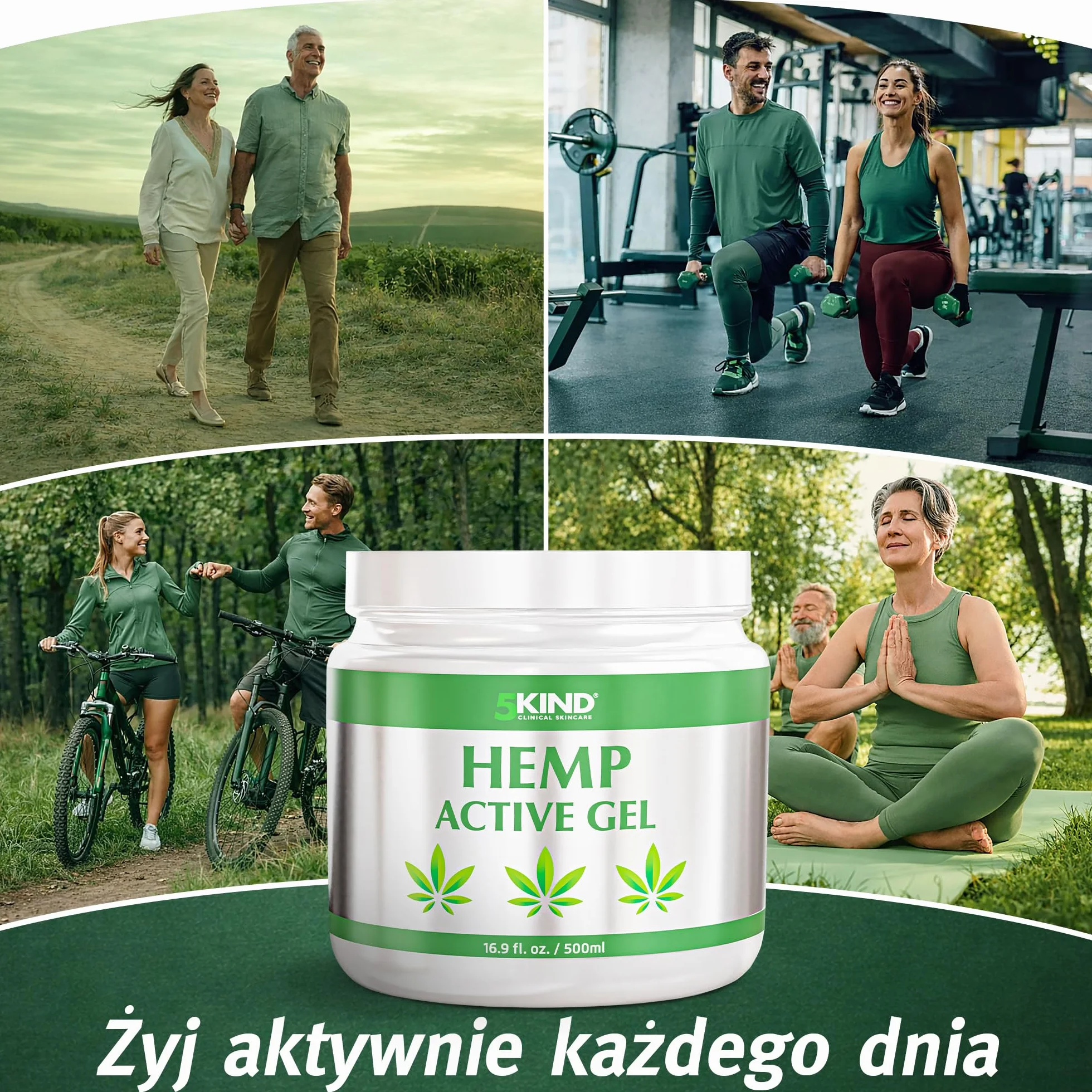 5kind uspokajający aktywny żel konopny do mięśni i stawów – bardzo skuteczna, uspokajająca formuła z olejkiem konopi i naturalnymi ekstraktami, uspokaja stopy, kolana, plecy, ramiona 500 ml
