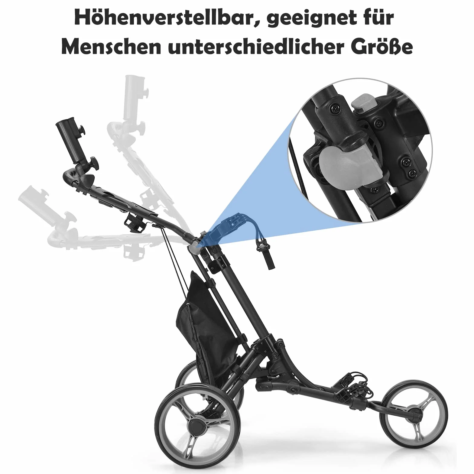 GOPLUS Wózek golfowy, wózek golfowy, 3 koła z regulowanym uchwytem, hamulec nożny, wózek golfowy, składany, z uchwytem na parasol i napoje oraz wodoodporną torbą, wózek golfowy (szary)