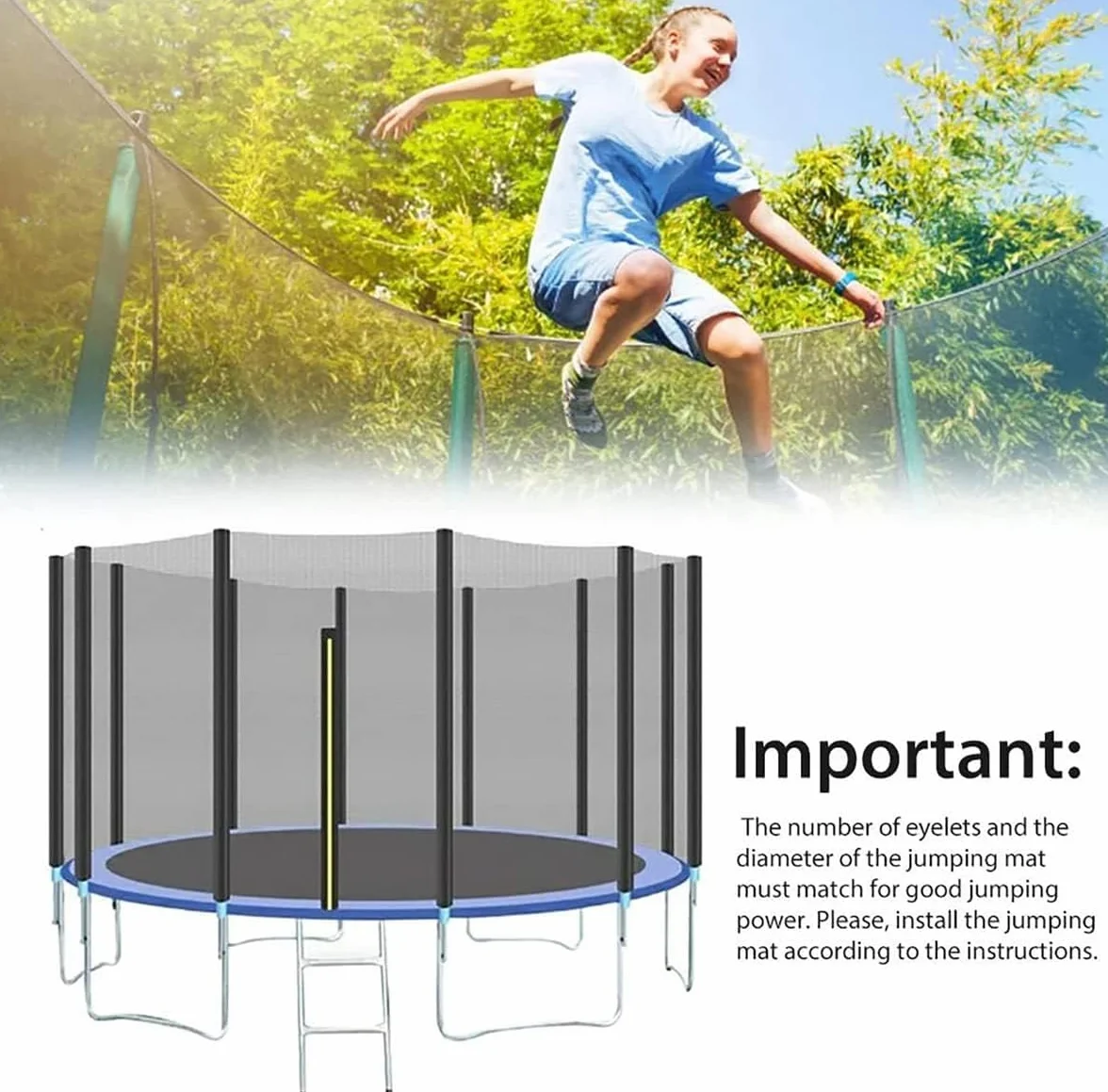 Okrągły materac do trampoliny, mata do skakania na zewnątrz Siatkowa rozciągliwa tkanina PP Jump Pad do domowych akcesoriów do trampolin(16FT)