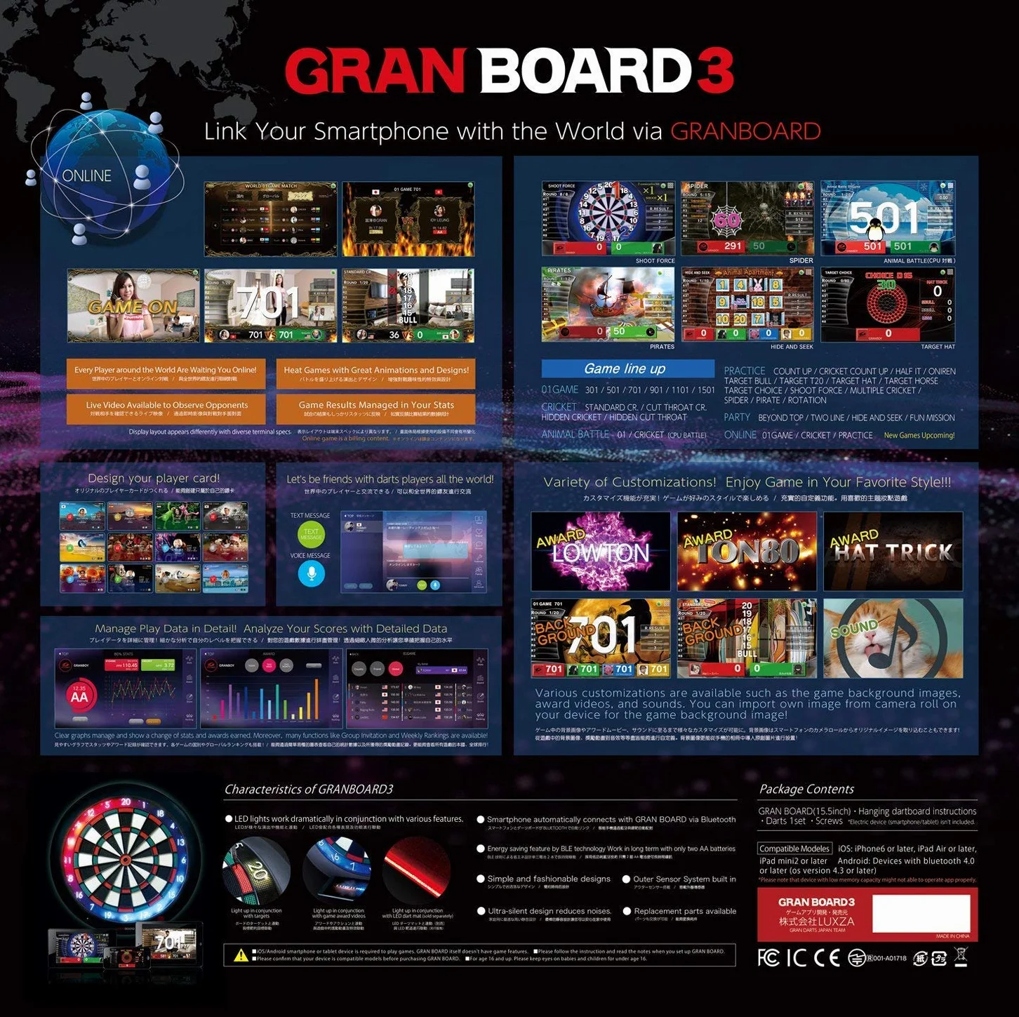 Gran Board 3s LED tarcza do darta niebieska zestaw 100 zdjęć i rzutek