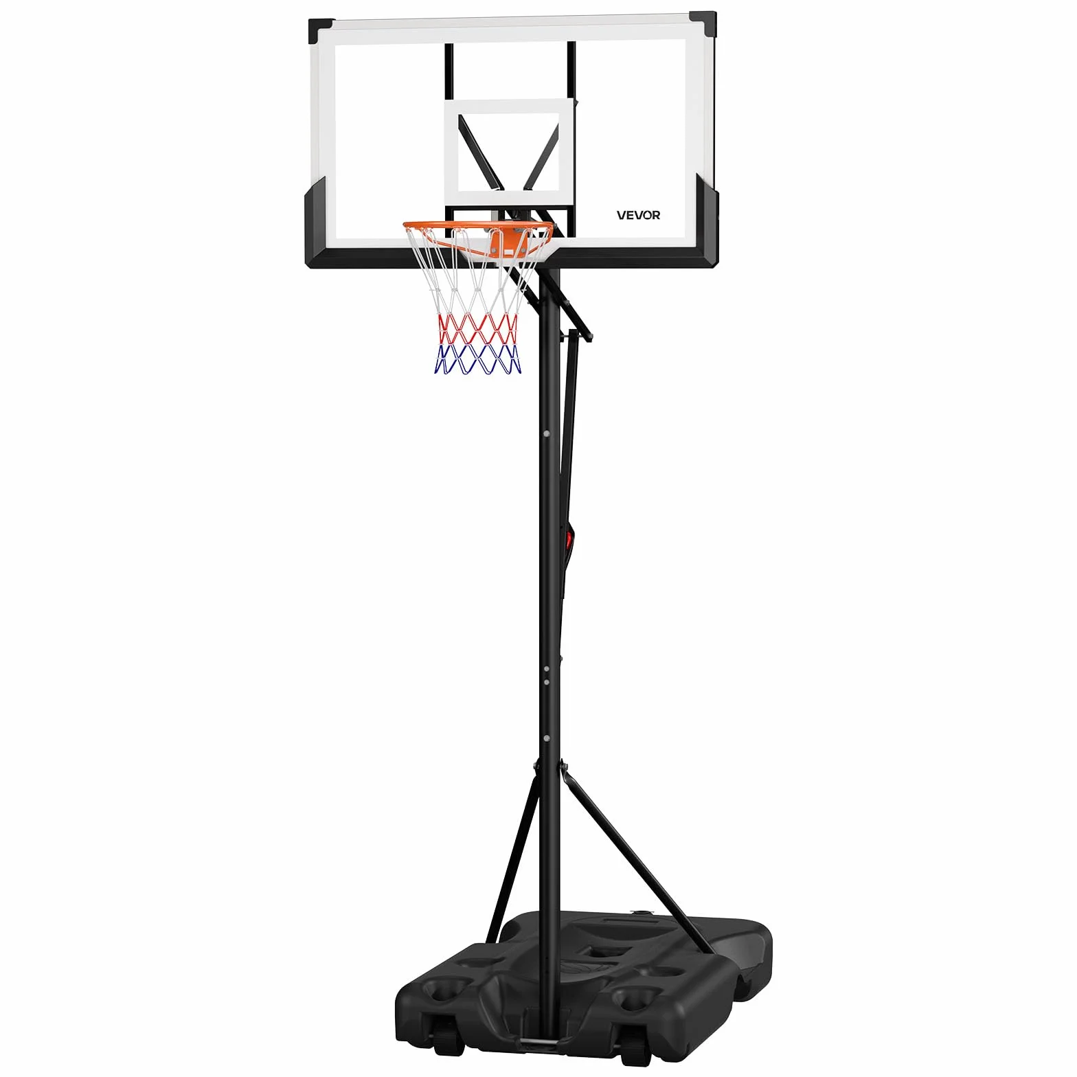 VEVOR Przenośny kosz do koszykówki z kółkami, system obręczy, siatka i panel PC, 139 cm, regulowana wysokość 3,05 m, do użytku wewnątrz