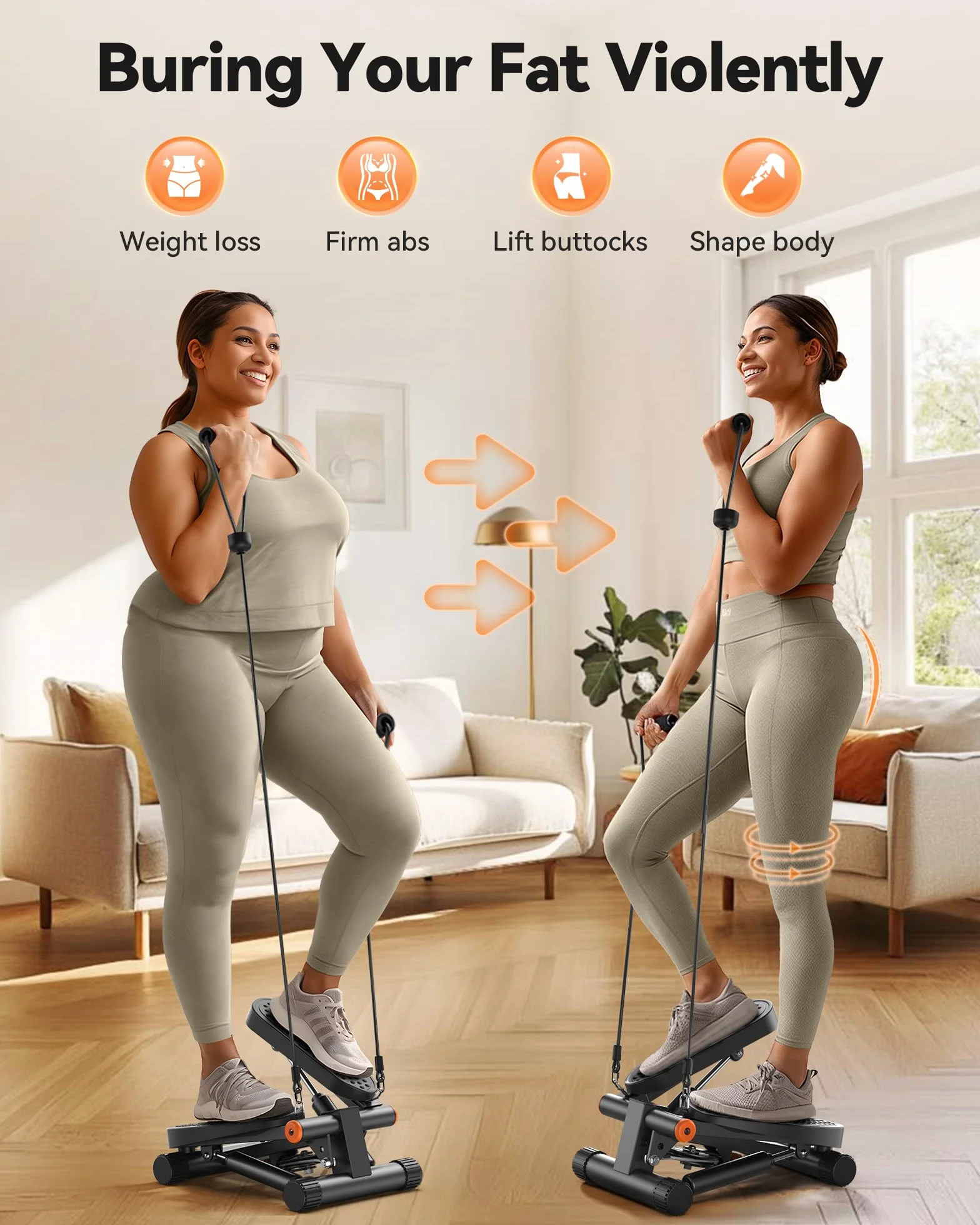 Niceday Steppery do ćwiczeń, stepper schodowy z taśmami oporowymi, mini stepper o udźwigu 136 kg, hydrauliczny stepper fitness z monitorem LCD