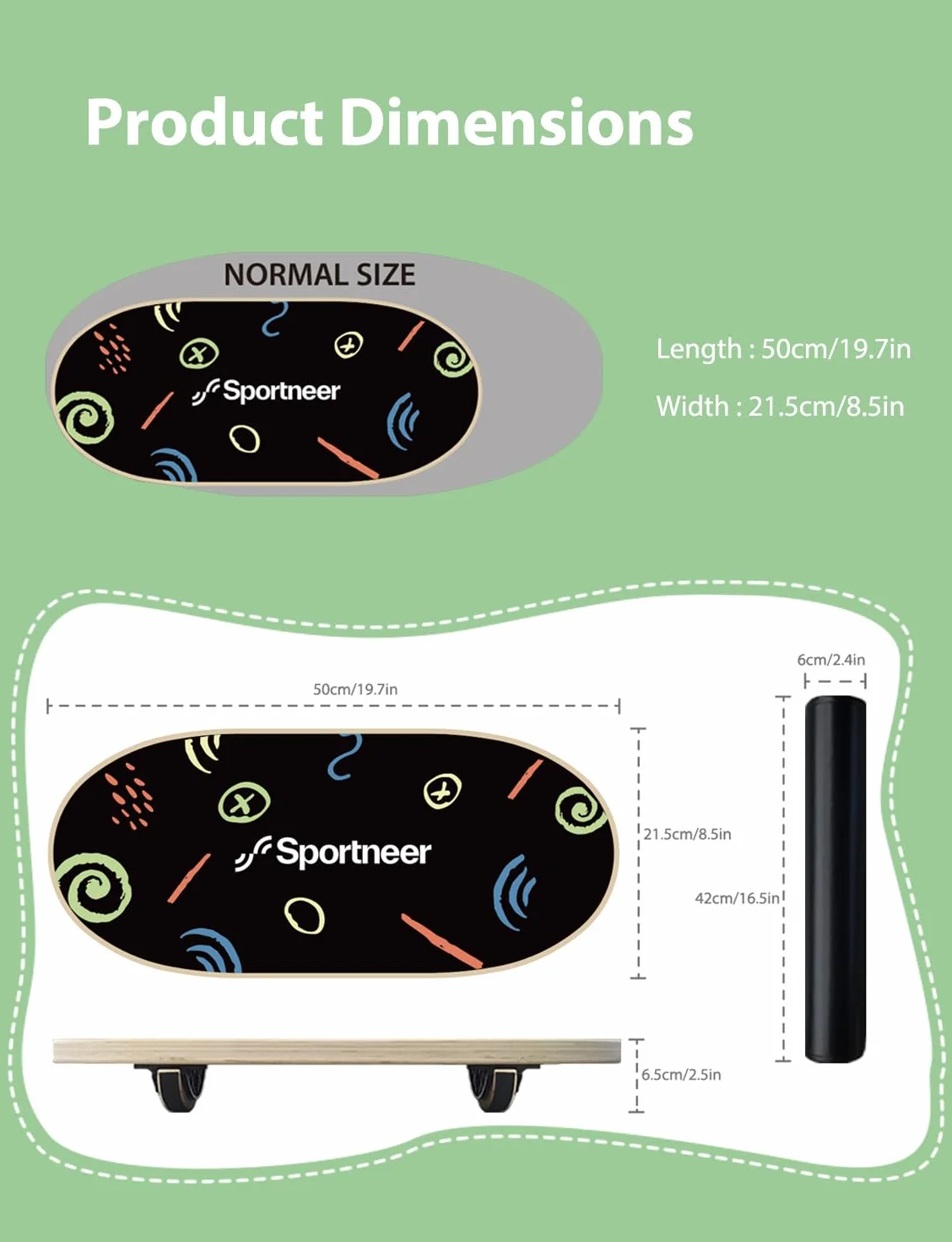 Sportneer Balance Board Wobble Board z regulowanymi stoperami i kółkami trener równowagi dla dzieci