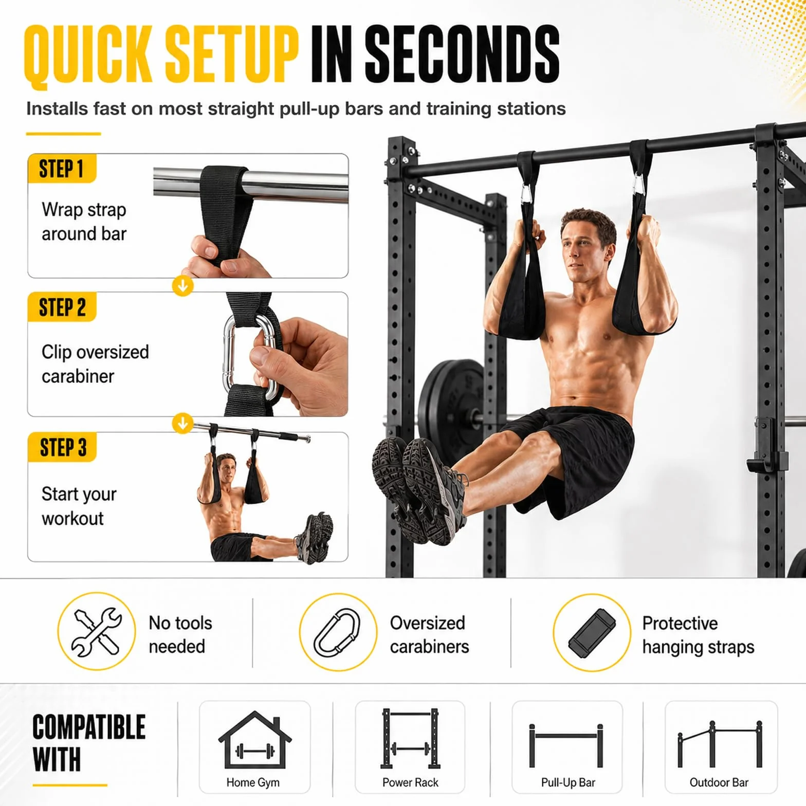 Taeku Szlufki na ramiona do treningu brzucha, 1 para, trwałe Ab Straps Slings drążek do podciągania trener brzucha, fitness do 200 kg, obciążenie do drzwi i drążka gimnastycznego (czarne)