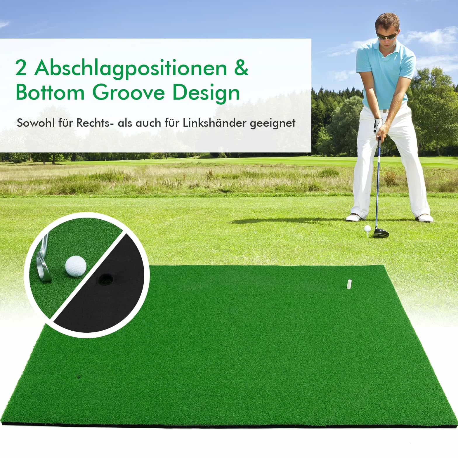 COSTWAY 150 x 100 cm mata do golfa, mata treningowa do golfa zawierająca 3 gumowe tee, mata golfowa z 2 pozycjami uderzenia, do użytku wewnętrznego i zewnętrznego