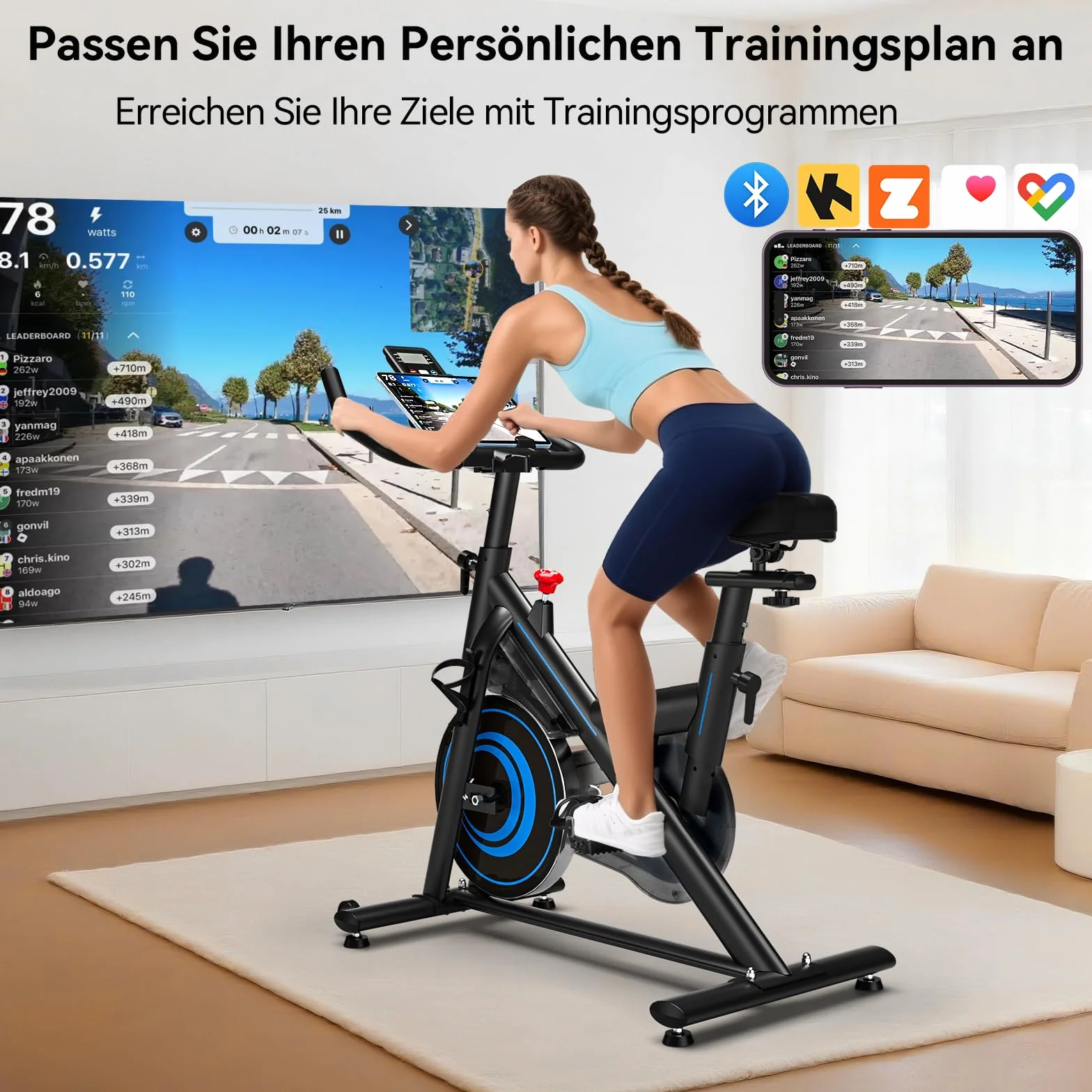 Wenoker Rower stacjonarny z aplikacją,Cichy ergometr z oporem magnetycznym,Rower spinningowy do domowych treningów cardio,Do 160 kg