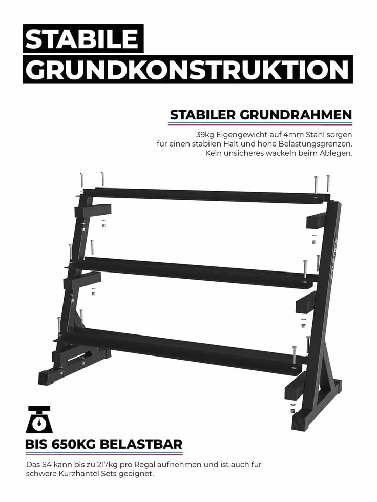 ATLETICA HellHound półka na krótkie hantle | Storage Rack | stabilna konstrukcja na maks. 22 krótkie hantle | dostosowane do dużych ciężarów | mała głębokość