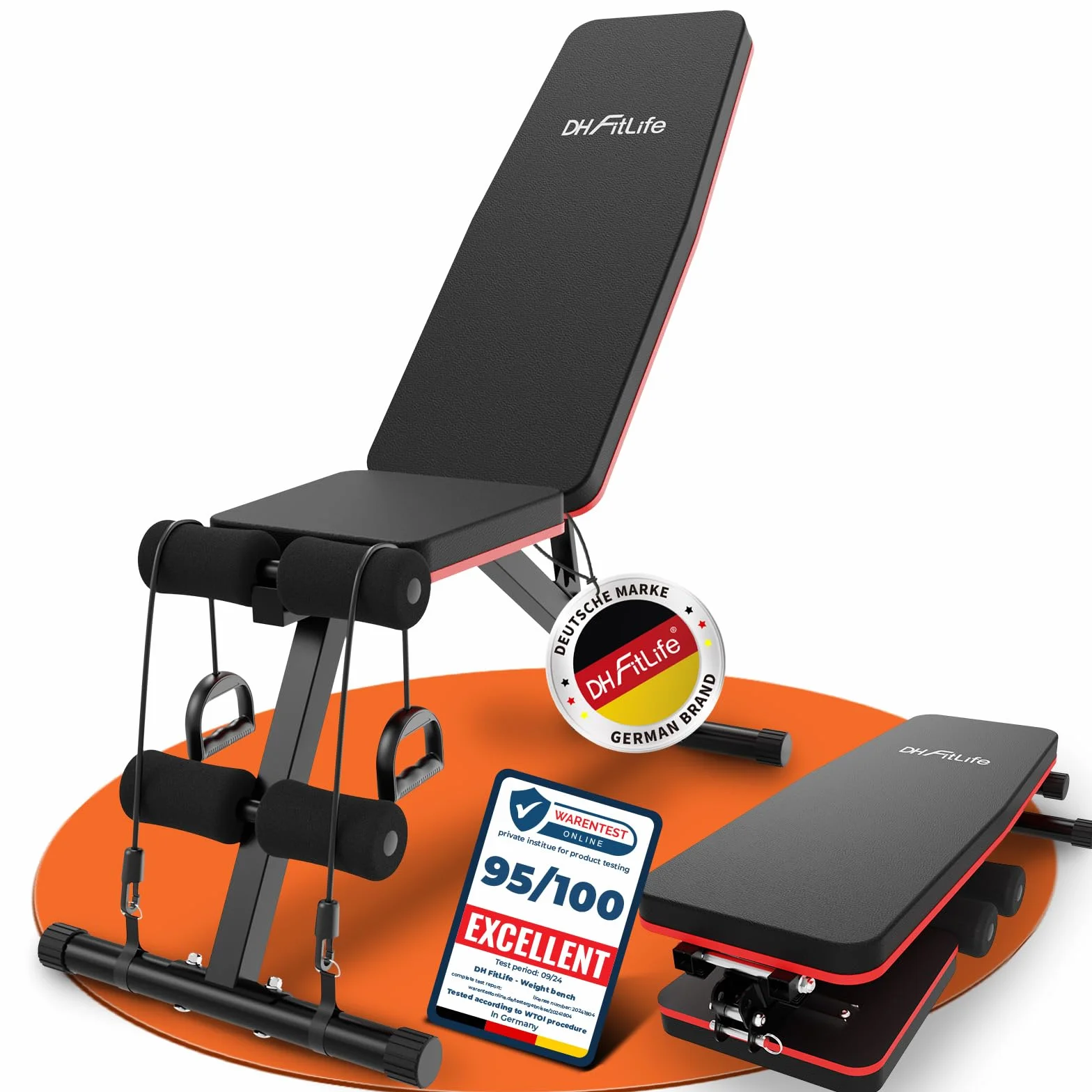 DH FitLife Składana Ławka Treningowa 8-w-1 | 80% Oszczędność Miejsca | Ławeczka do Ćwiczeń Całego Ciała i Brzucha | Regulowana Ławka Fitness i Ławka Skośna do Domowej Siłowni
