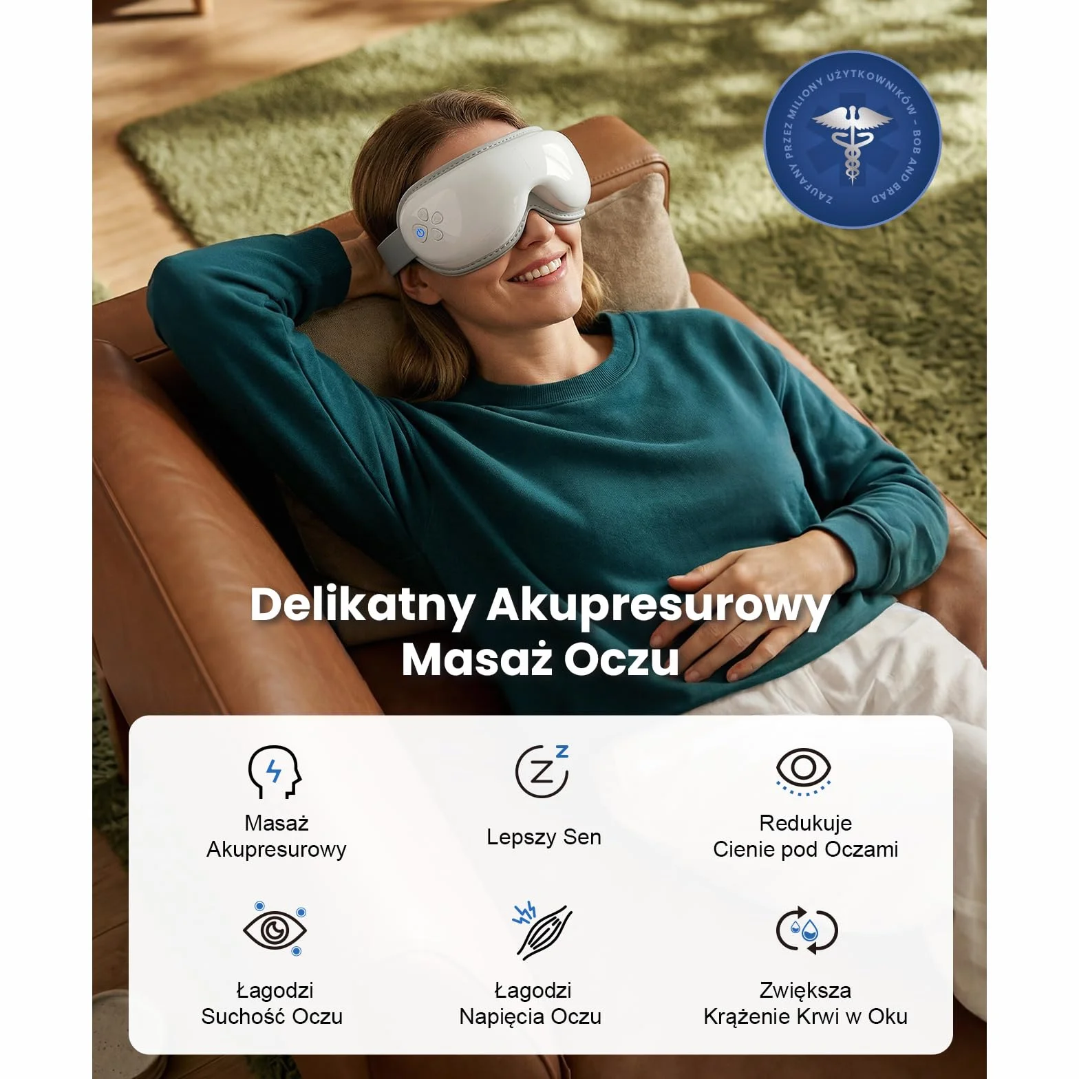 Bob and Brad EyeOasis 3 masażer do oczu z funkcją podgrzewania i chłodzenia, kompresją i muzyką, inteligentna maska na oczy dla zmęczonych i suchych oczu, prezent dla kobiet i mężczyzn