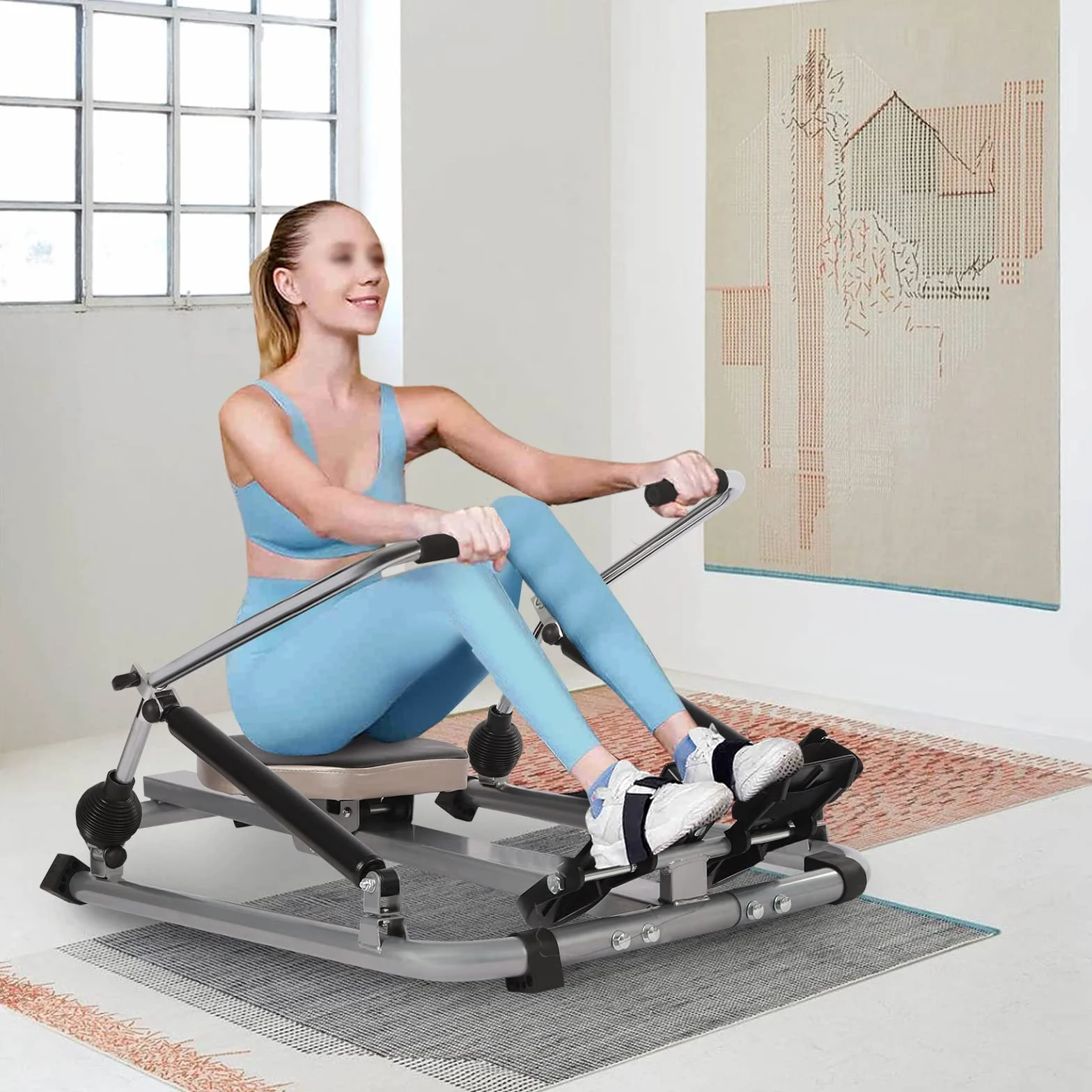 Składany wioślarz z monitorem LCD, regulowany, 106 cm, opór 15-55 kg