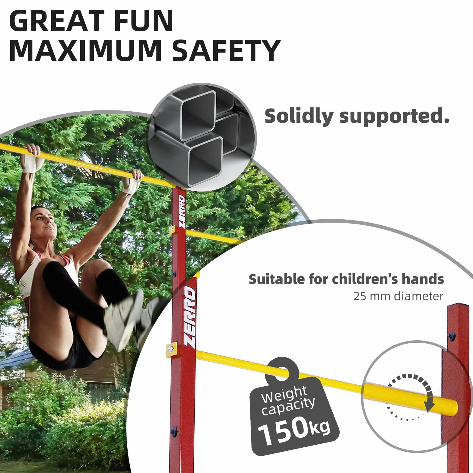 CCLIFE Zewnętrzny drążek gimnastyczny, maksymalne obciążenie 150 kg, podwójny drążek gimnastyczny do ogrodu, drążek wspinaczkowy z regulacją wysokości do użytku na zewnątrz czerwono-niebieski