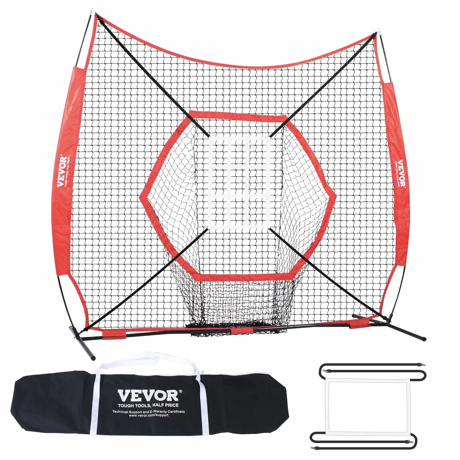 VEVOR 2,1 x 2,1 m siatka treningowa do softballu, przenośna siatka treningowa do uderzania, łapania mrugnięcia, sprzęt baseballowy, pomoce treningowe z ramą kokardową, torbą do przenoszenia i strefą