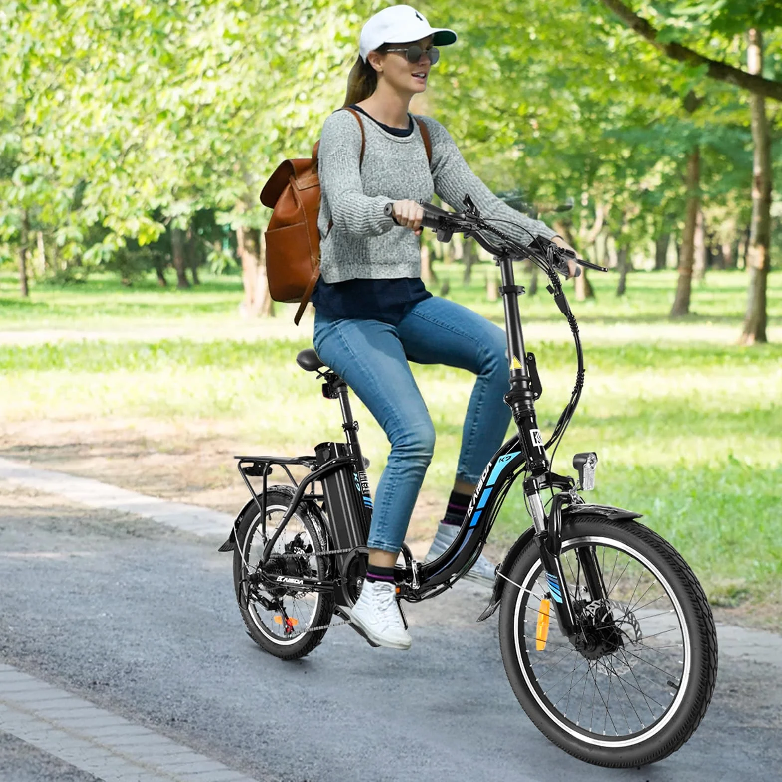 K7 Rower Elektryczny Składany 20", E-Citybike dla dorosłych Akumulator 36 V, 13 Ah, Lekki Rower Elektryczny dla Seniorów i Dziewcząt, z Aplikacją, 7-Biegowa Przerzutka, Długi Zasięg do 75 km