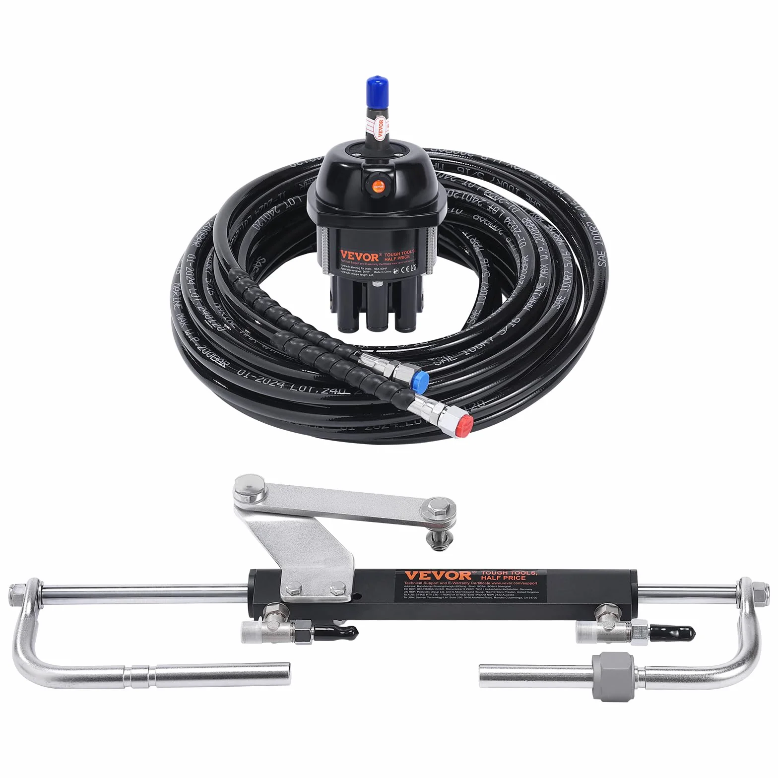 VEVOR Hydrauliczny zestaw kierowniczy zaburtowy 90 KM do łodzi morskich z pompą sterującą i cylindrem blokującym