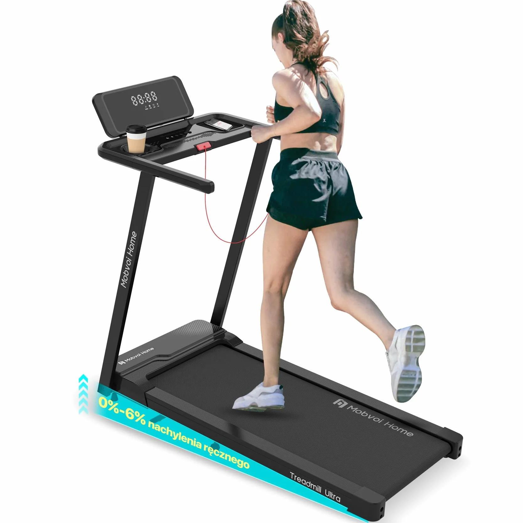 Mobvoi Home Treadmill Ultra 3 w 1 Walking Pad ze składanym 6% nachyleniem do biura domowego 2,5 KM Walking Running Treadmill Holder na kubek, telefon, laptop, duży obszar do biegania 12 km/h, 120 kg
