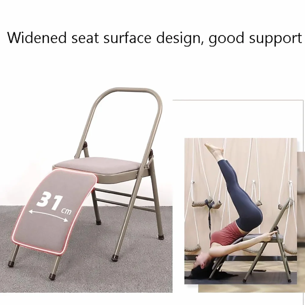Krzesło pomocnicze do jogi z podparciem pleców lędźwiowego, składane krzesło do jogi, metalowa rama, krzesło do jogi Iyengar, krzesło do jogi pilates, krzesło do inwersji jogi, szare, czarne,