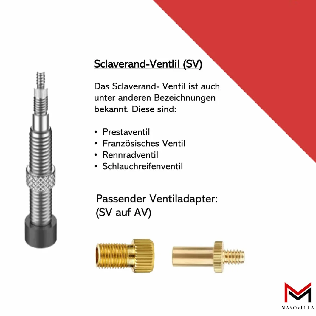 Manovella Zestaw adapterów do wentyli rowerowych AV DV SV – 3 adaptery + zestaw akcesoriów z 3 igłami do piłek i adapterem stożkowym – do wentyla samochodowego Schrader, Dunlop, Presta – z