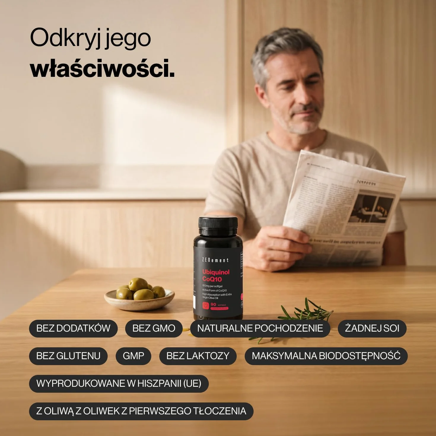 Ubichinol 100mg – Aktywna i Zredukowana Forma CoQ10 – Wysoka Absorpcja z Oliwą z Oliwek Extra Virgin – 90 Kapsułek Miękkich, Zapas na 3 Miesiące – Zenement