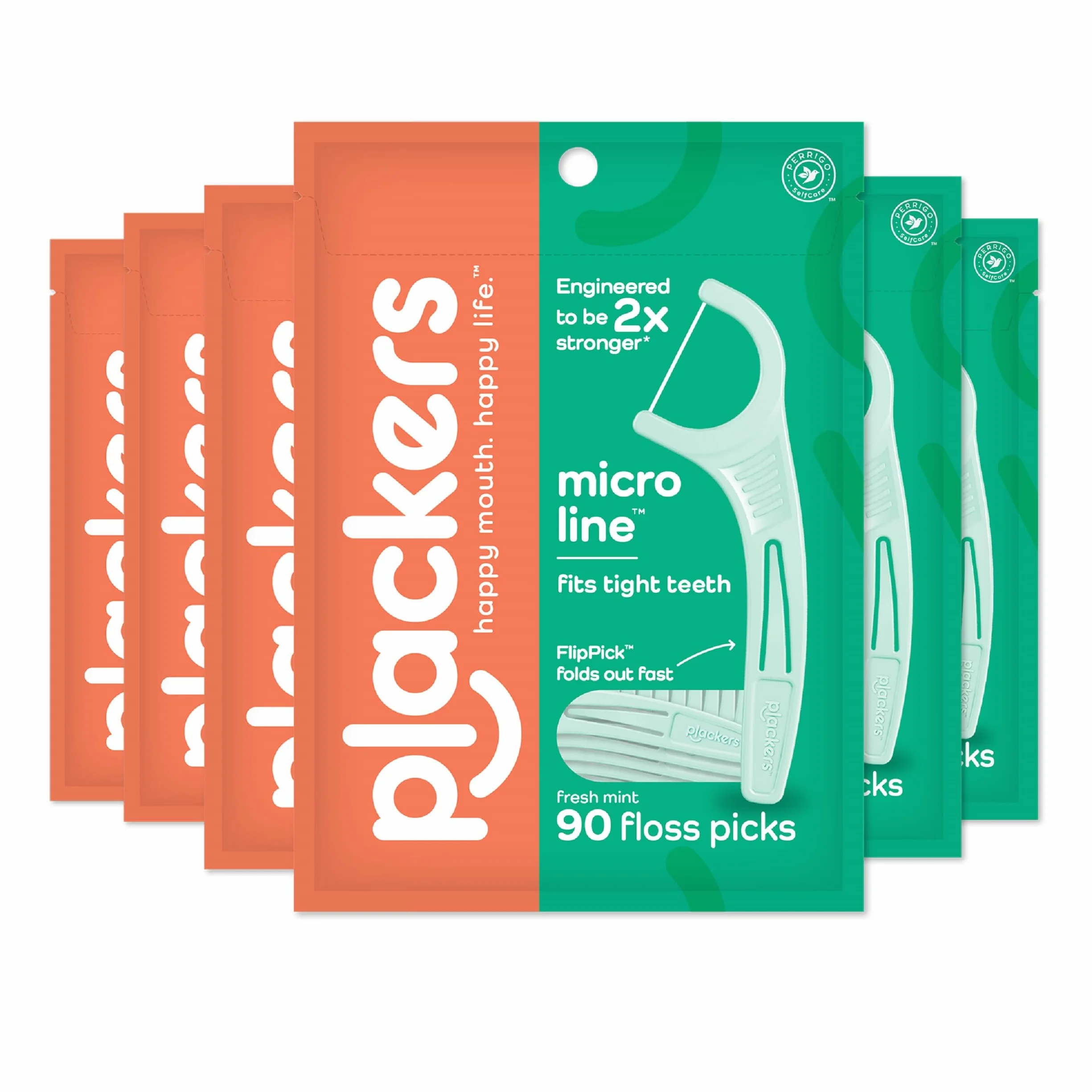Plackers Mikro miętowe kostki do nici dentystycznej, 90 sztuk, 6 sztuk, zielone