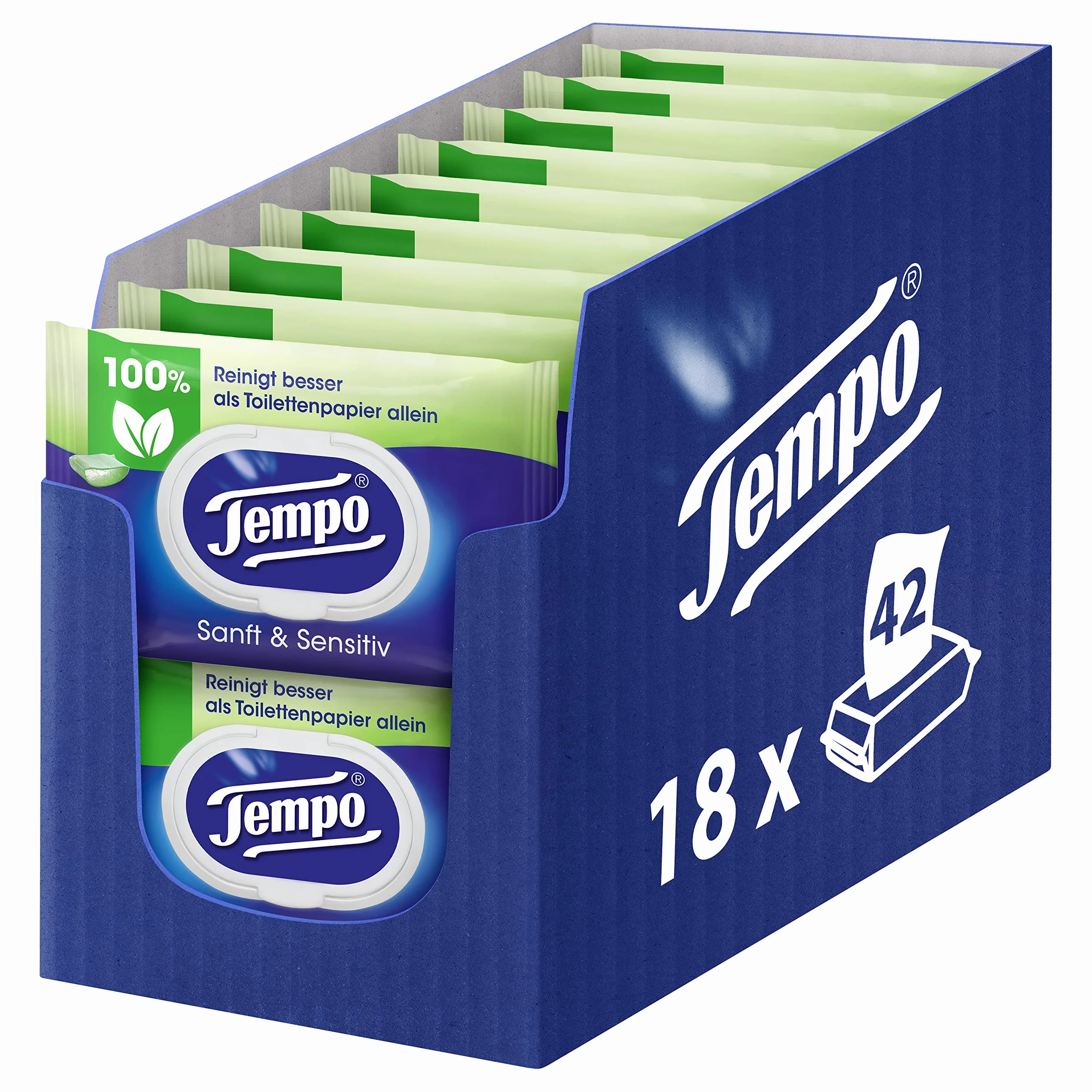 Tempo 836210 Wilgotny Papier Toaletowy, 18 Opakowań, Biały