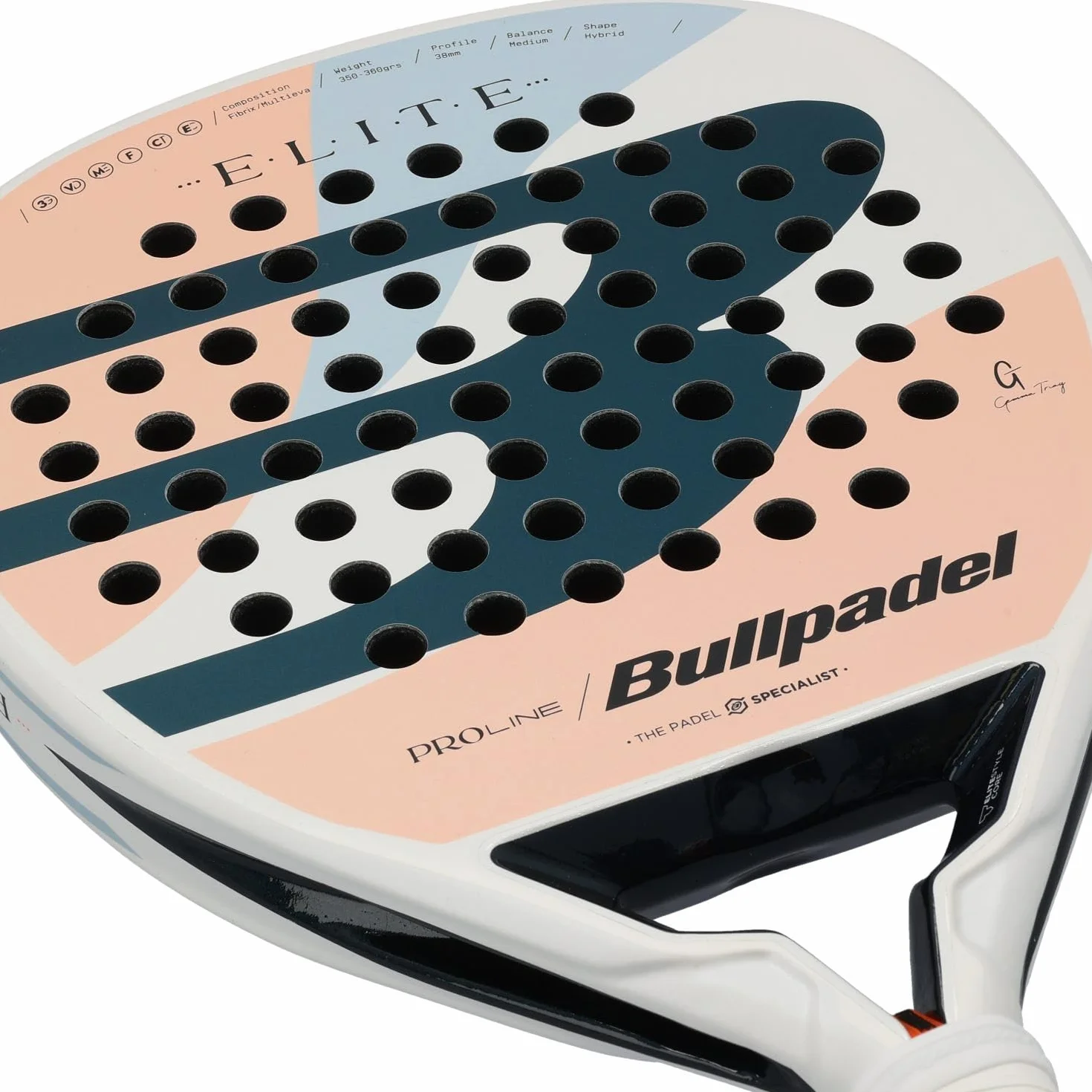 Bullpadel Elite W 25 Unlinded 352G Padel Padel Rakieta Biała-Morela Damska, Biała/Brzoskwiniowa/Niebieska, Jeden Rozmiar