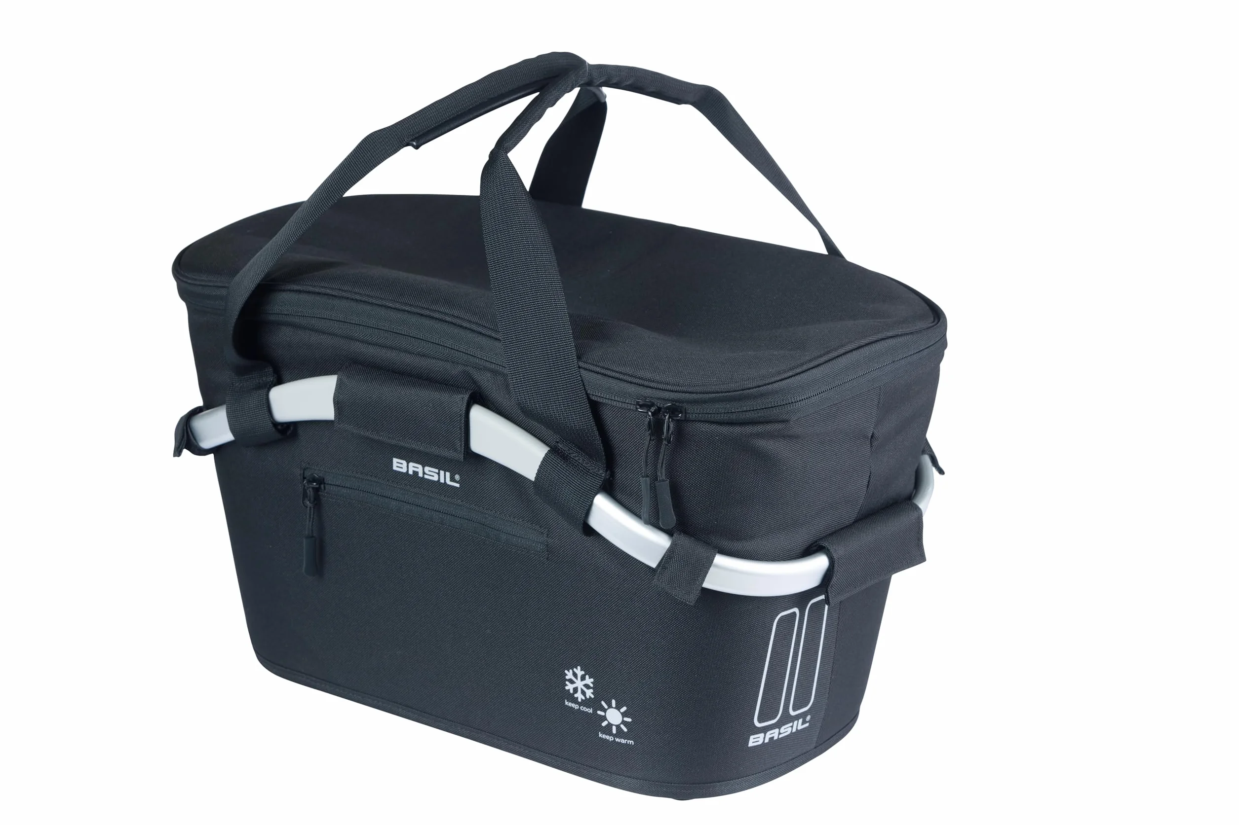 Basil Classic Carry All ISO koszyk rowerowy MIK, czarny – zamykany system MIK w zestawie, pojemność 18 litrów, izolowany i odporny na warunki atmosferyczne, idealny do zakupów i transportu żywności