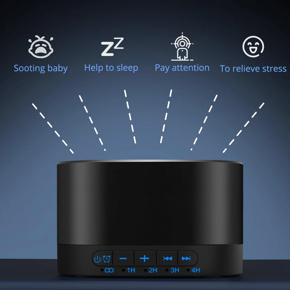 Magicteam Sound Machine White Noise Machine z 20 niezapętlającymi naturalnymi dźwiękami kojącymi i funkcją pamięci, 32 poziomy głośności, zasilany prądem zmiennym lub USB i timerem, terapia dźwiękiem