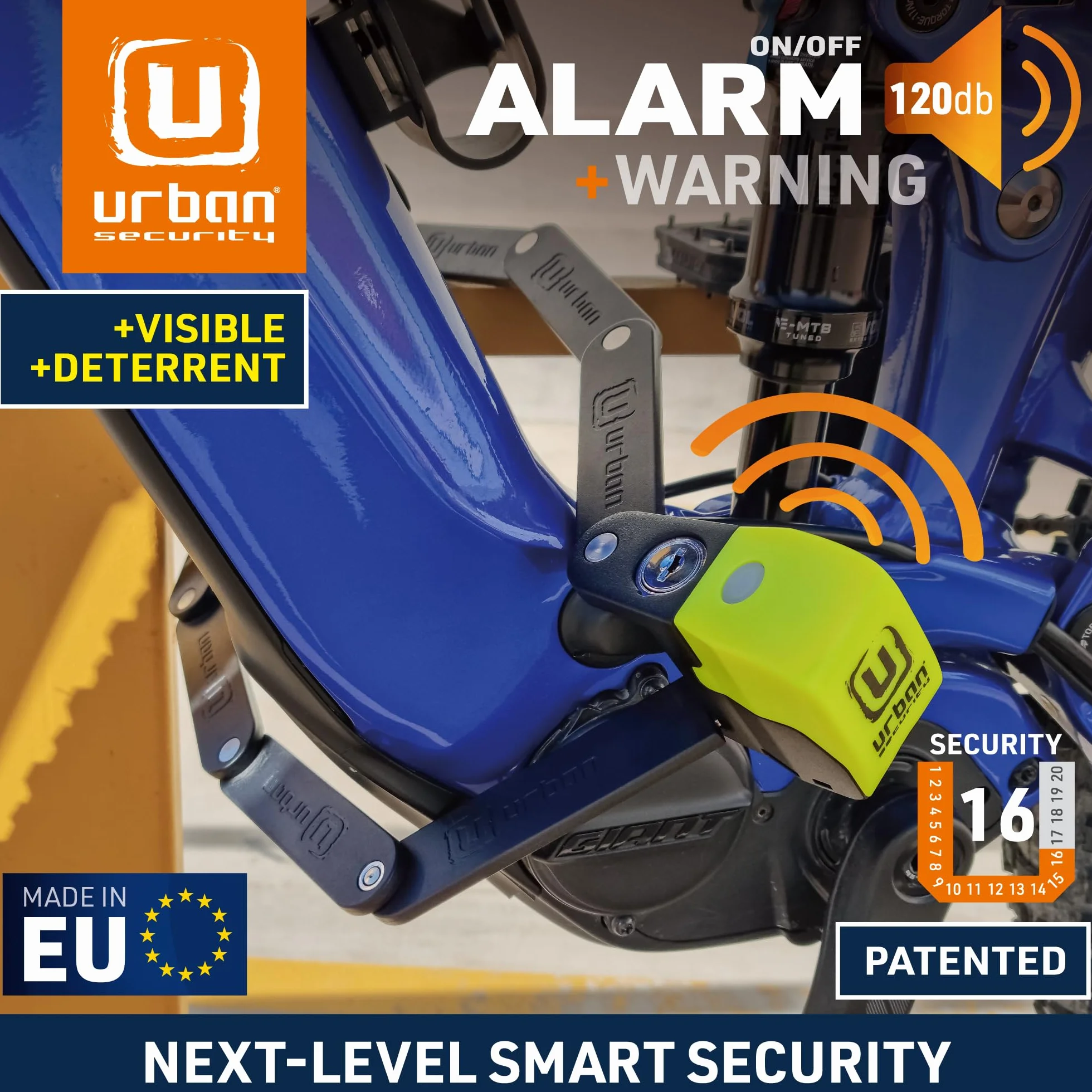 URBAN UR476Y Blokada rowerowa składana 2w1 alarmująca 120dB Hi-Tech