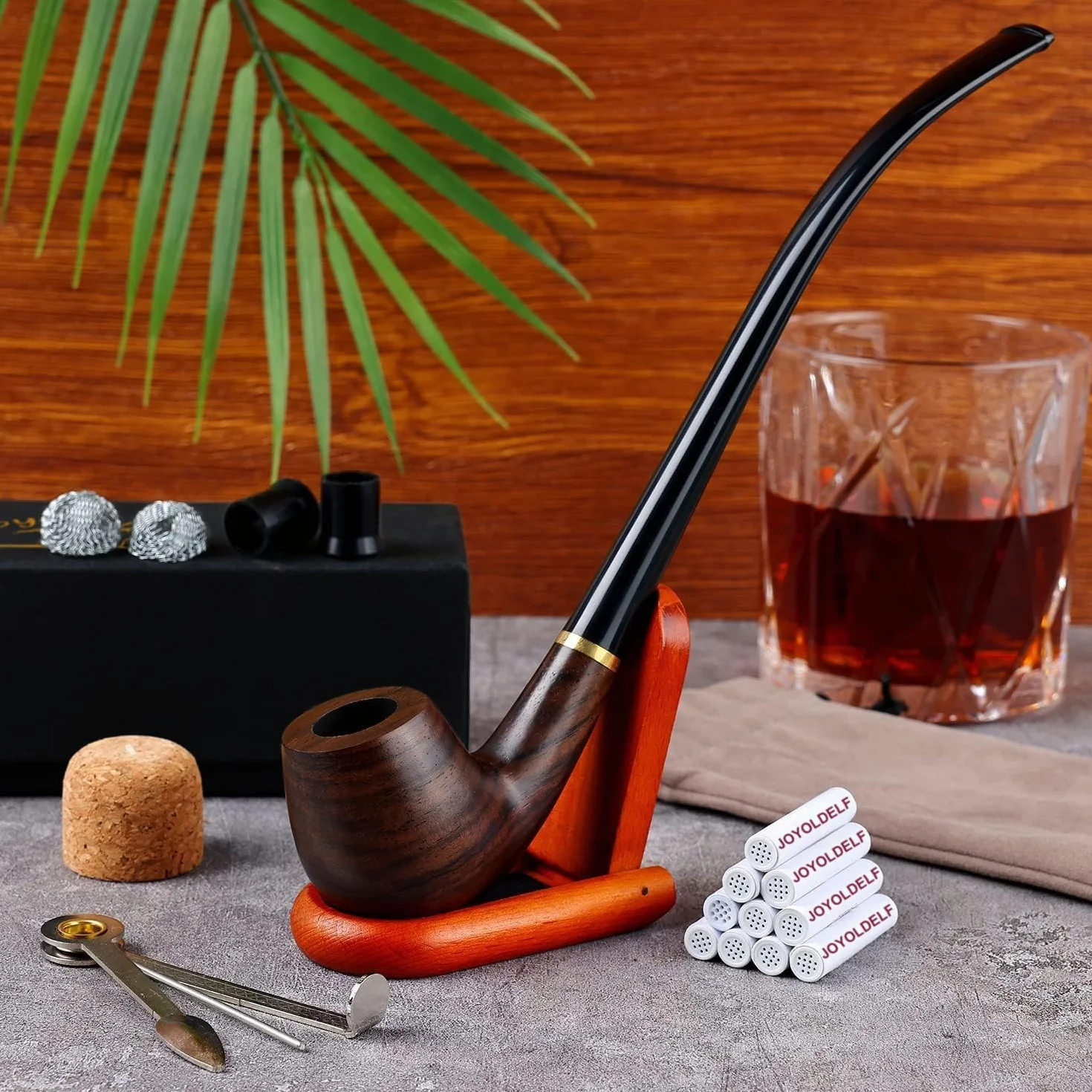 Joyoldelf Churchwarden fajka tytoniowa, ręcznie wykonana, hebanowa fajka, idealny zestaw fajek dla początkujących z najlepszym przewodnikiem dla początkujących, zestaw upominkowy i akcesoria