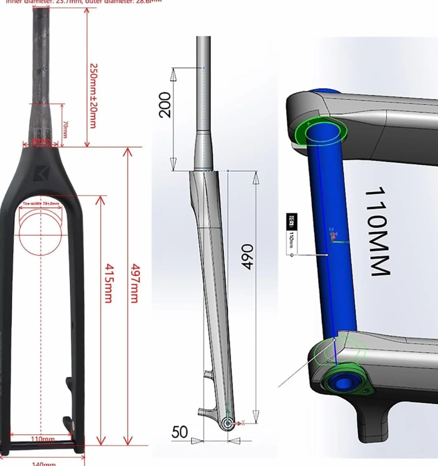 Sztywny widelec z włókna węglowego MTB sztywny widelec 29 ''torba rura 1-1/2'' Boost As 15X110mm hamulec tarczowy do rowerów górskich A,29in