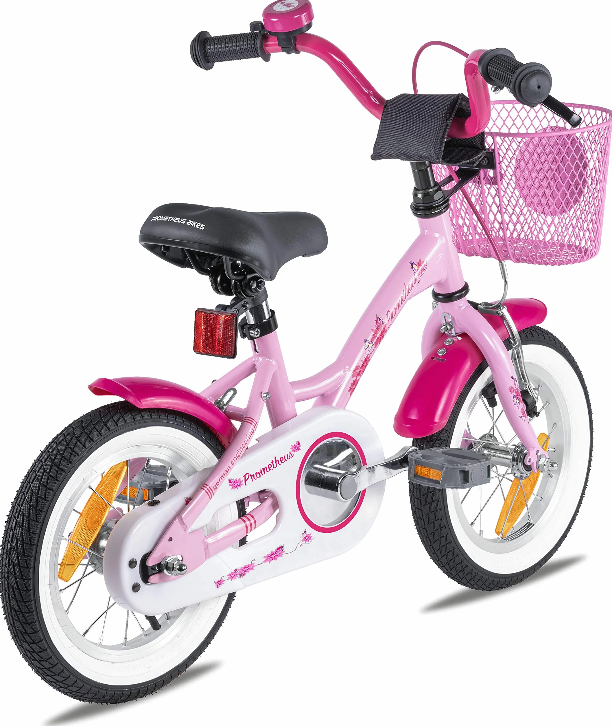 PROMETHEUS BICYCLES Rower dziecięcy od 3 lat – rower dziewczęcy 12 cali, rower dla dziewczynek, rower dla dzieci z kółkami podporowymi, hamulec nożny w kolorze różowym