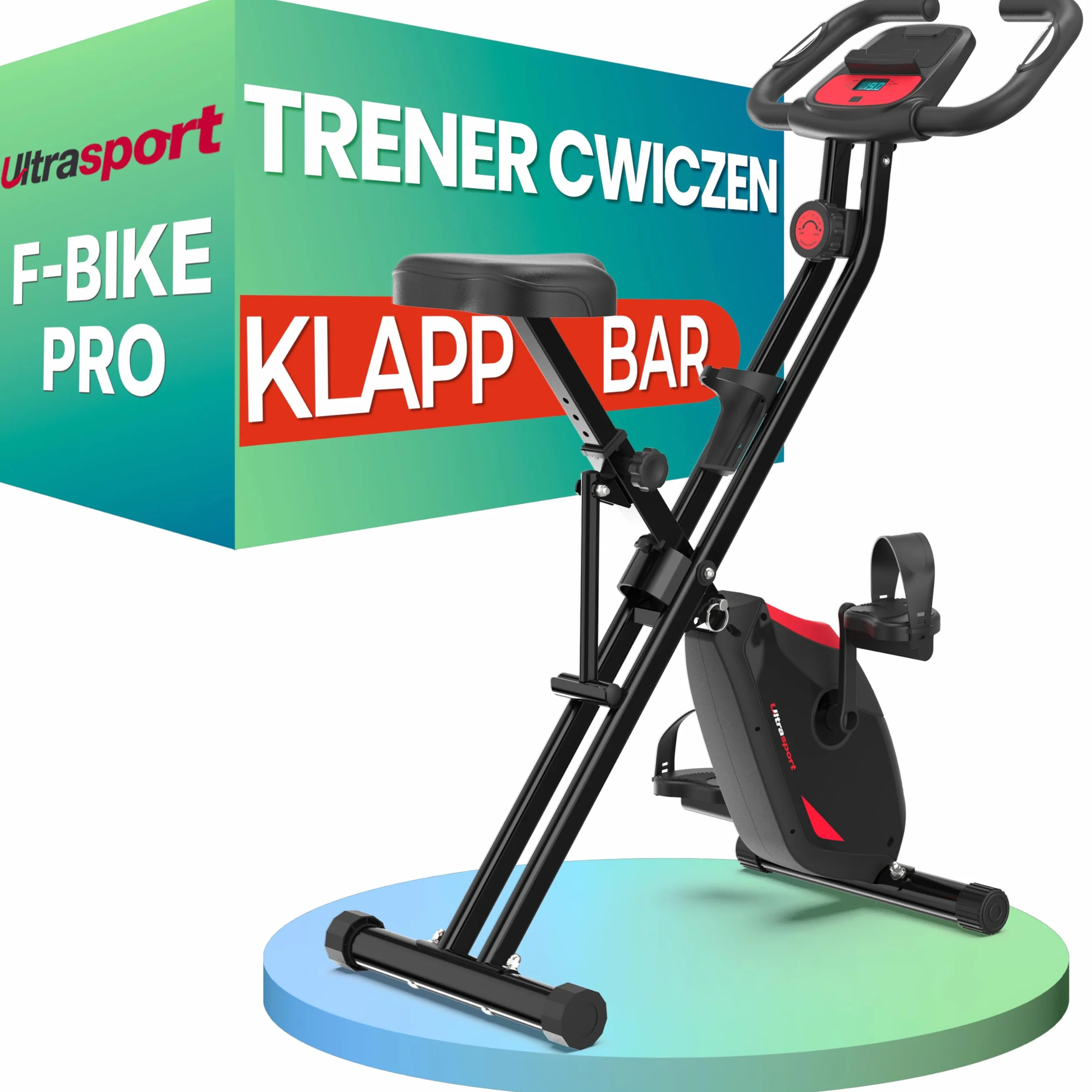 Ultrasport F-Bike Pro Składany Rower Treningowy do 150 KG, z 16 Poziomami, Wygodne Siodełko, Bardzo Cichy I Składany Rower Stacjonarny do Ćwiczeń w Domu