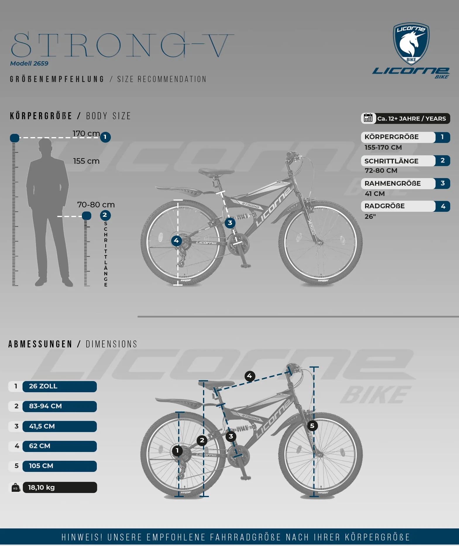 Licorne Bike Premium Strong V rower górski o średnicy 24 i 26", rower dla chłopców, dziewcząt, kobiet i mężczyzn, 21-biegowa przerzutka, pełne zawieszenie