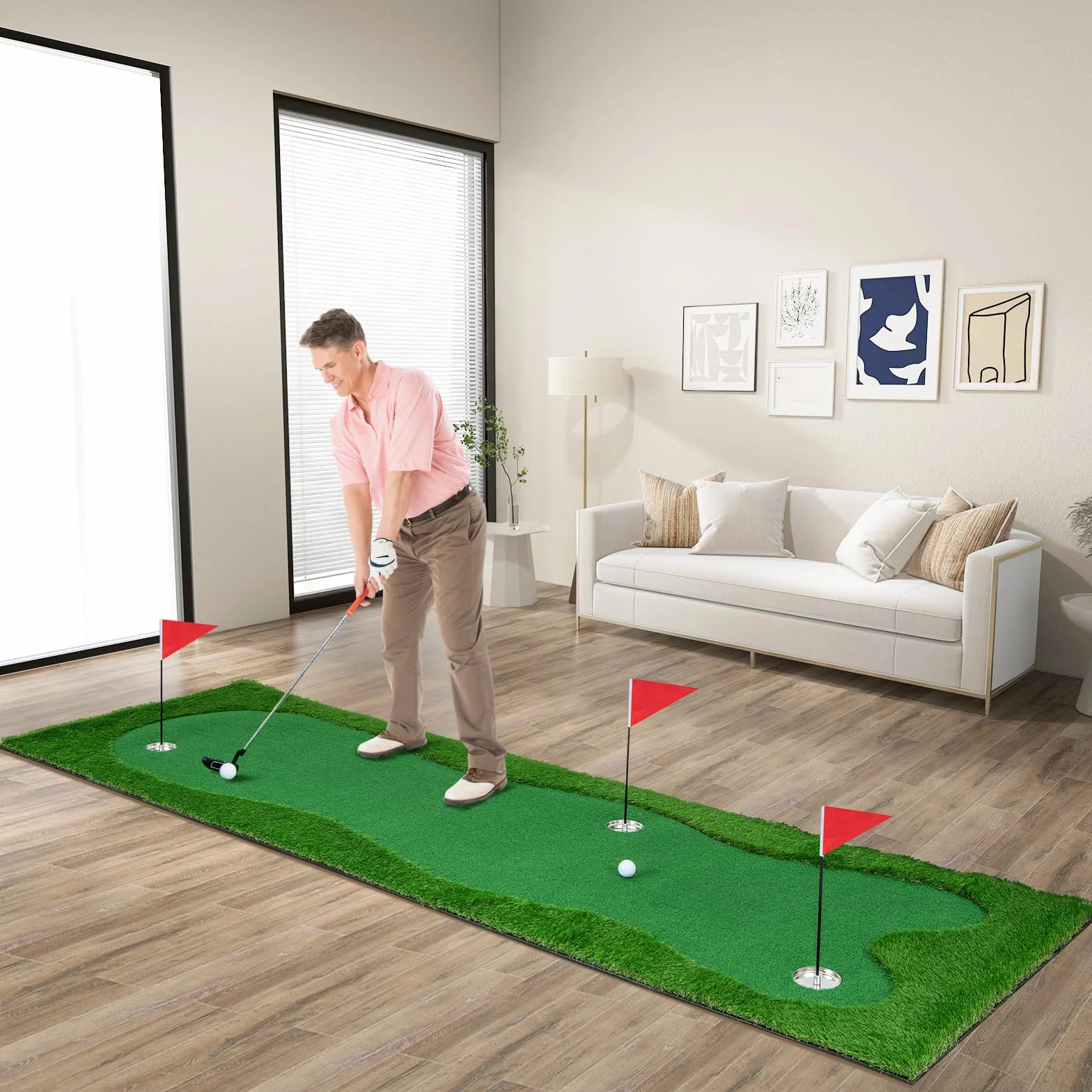 COSTWAY Mata do golfa 300x100 cm sztuczna trawa składana treningowa 2 piłki 3 otwory